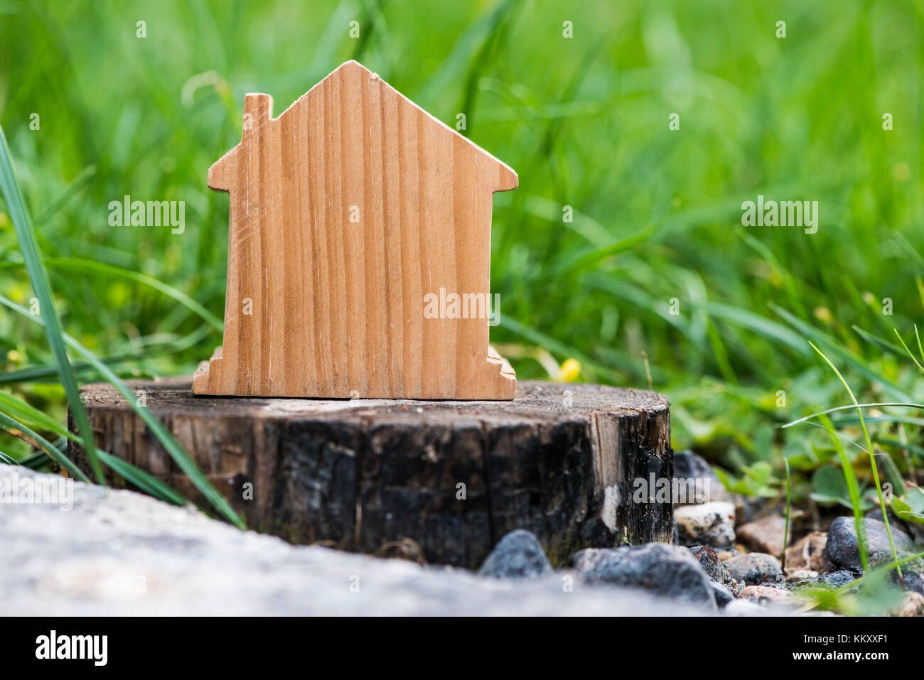 House shape in green grass. Low point of view. Stock Photo