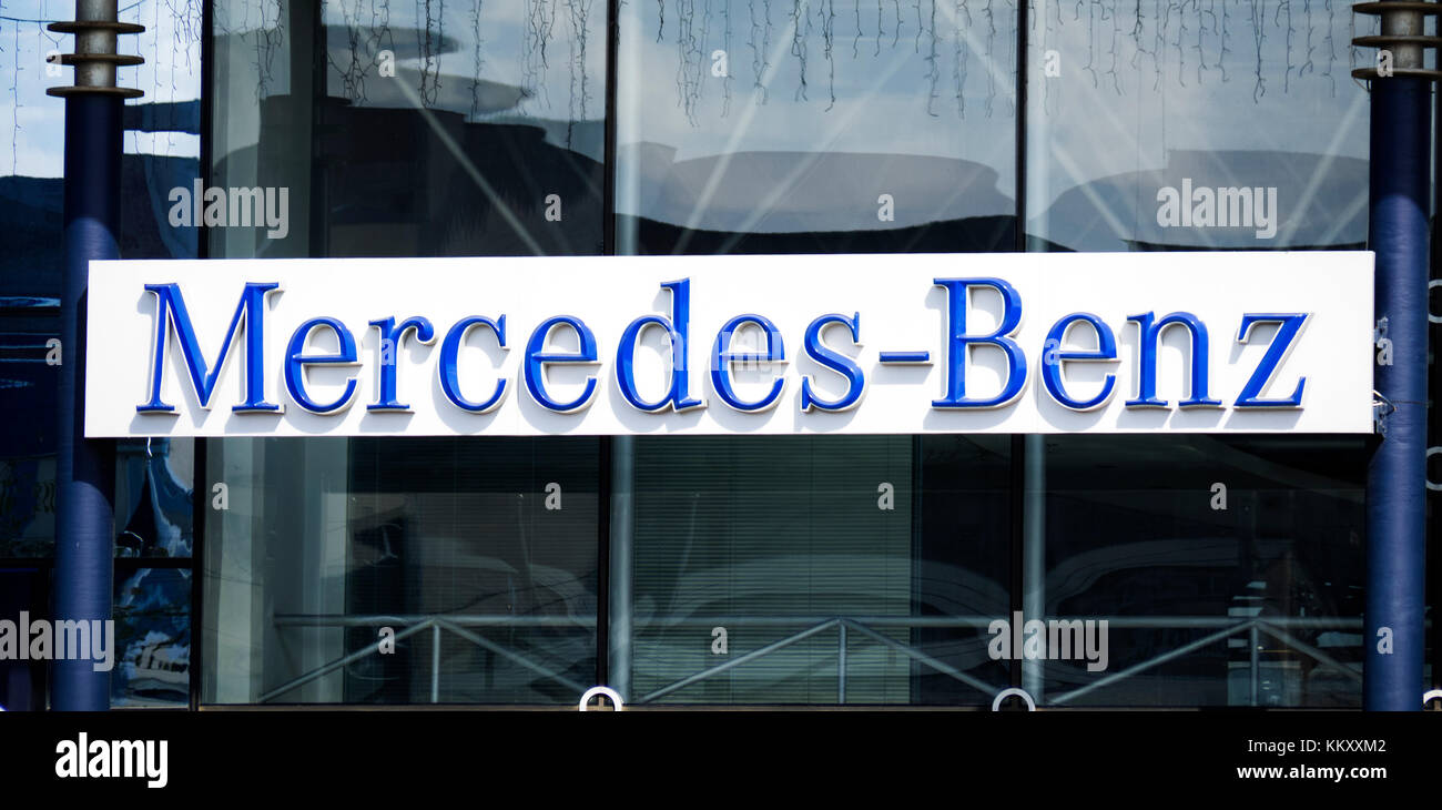 Rivne, Ukraine -  August 31, 2017: Mercedes-Benz sign. Mercedes-Benz is a division of Daimler AG, a luxury brand for cars. Illustrative editorial phot Stock Photo