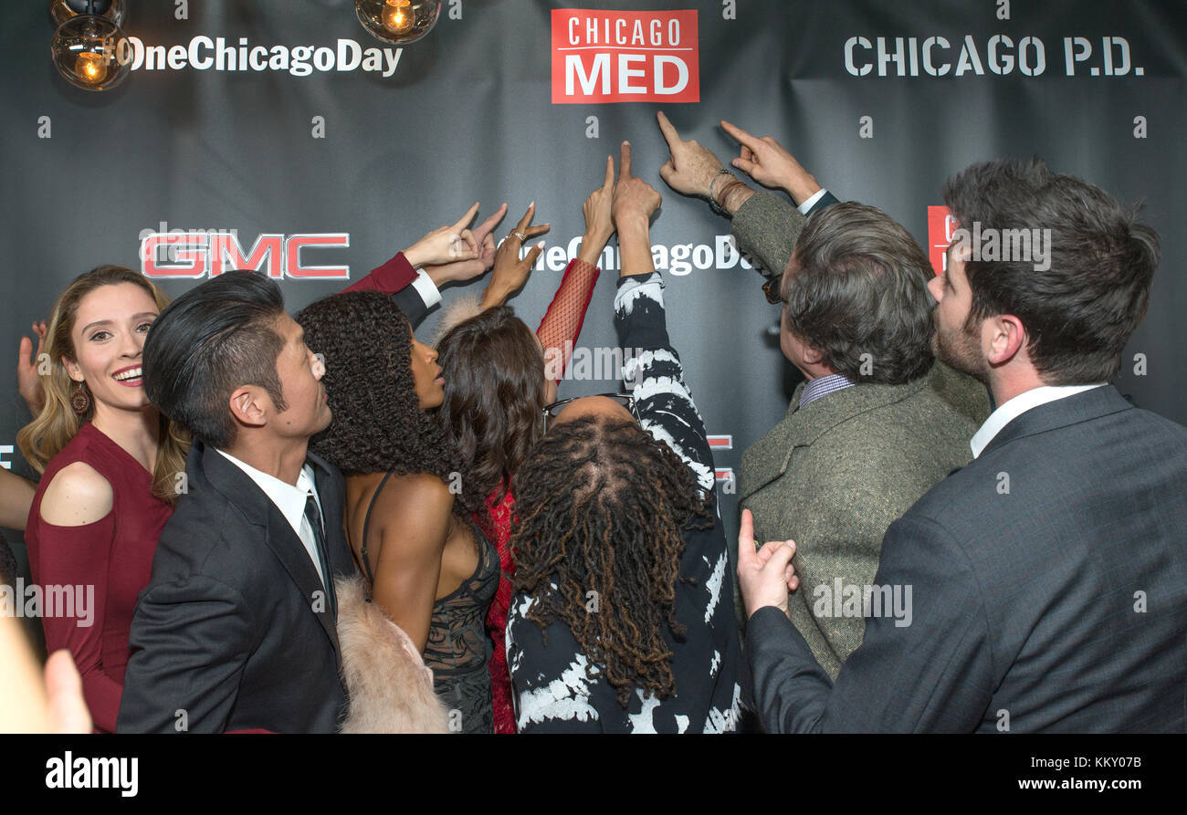 3rd annual NBC One Chicago Party featuring cast members from Chicago Fire, Chicago Med and Chicago P.D - Arrivals  Featuring: Cast of Chicago Med Pointing to their future. Where: Chicago, Illinois, United States When: 31 Oct 2017 Credit: WENN Stock Photo