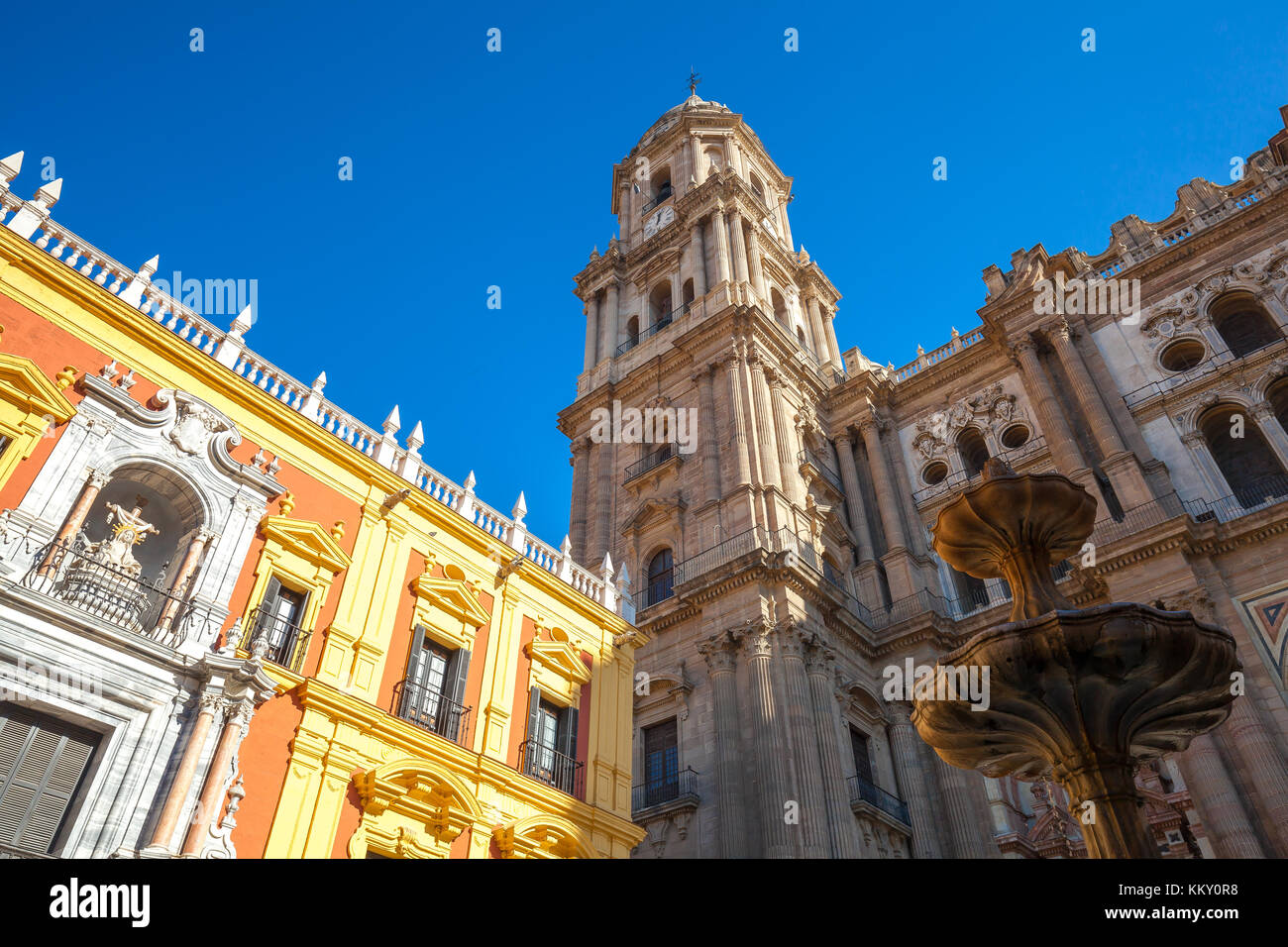 Malaga Cathedral wide angle perspecitve, Andalusia, Spain Stock Photo