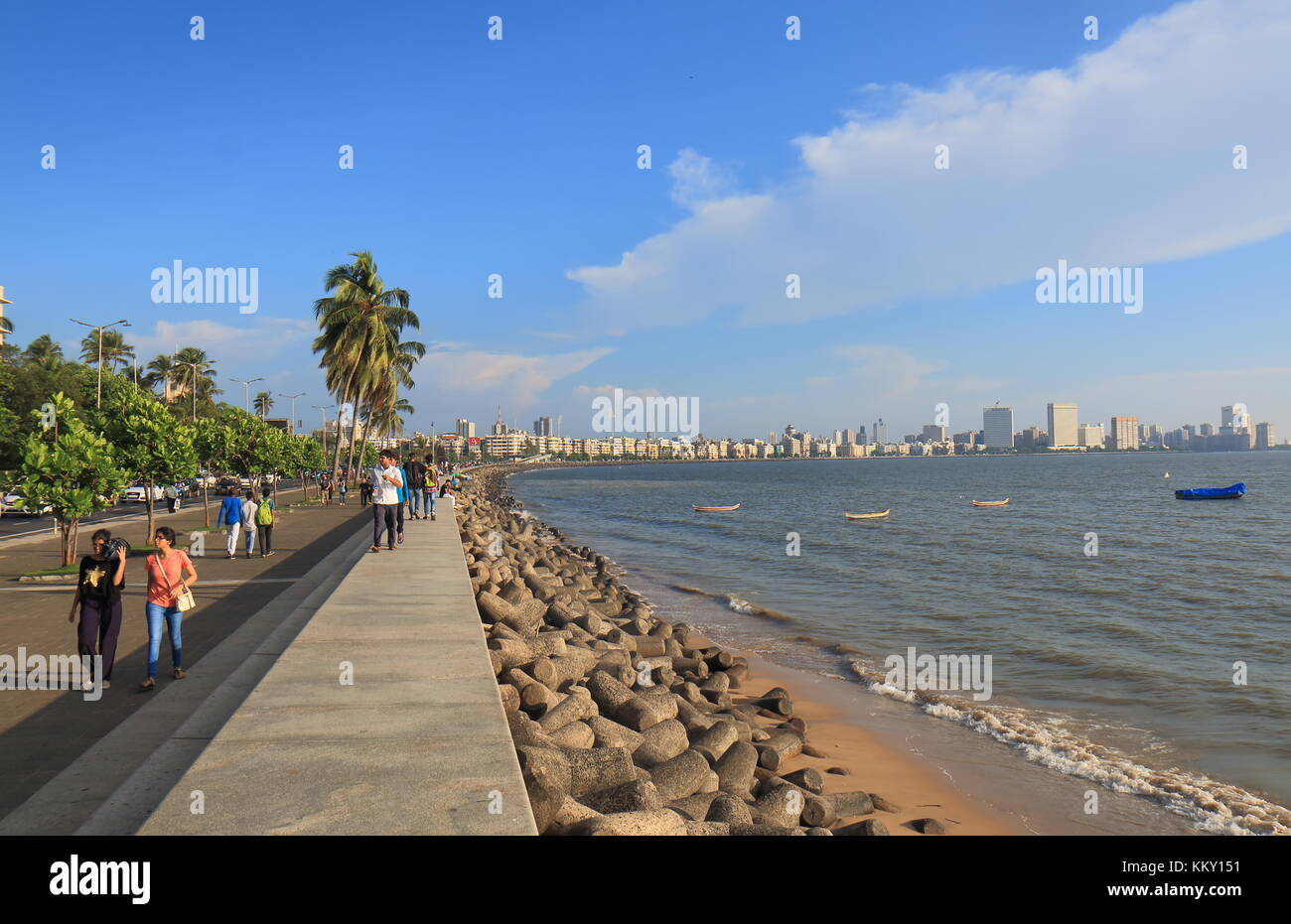 People visit Marine Drive water front in Mumbai India. Stock Photo