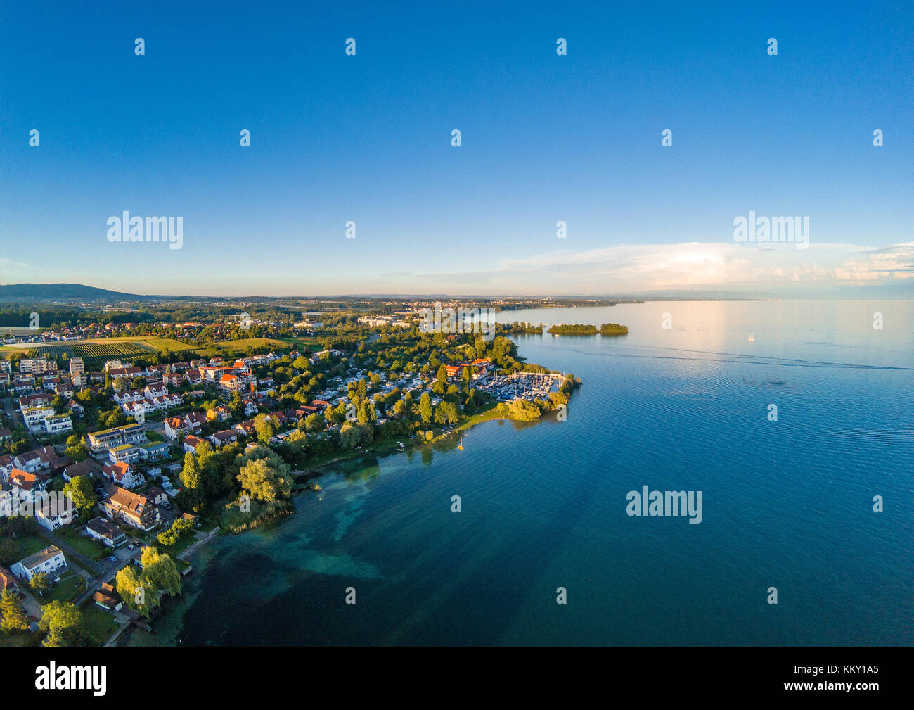 Aerial picture of the landscape of the Lake Constance or Bodensee in Germany Stock Photo