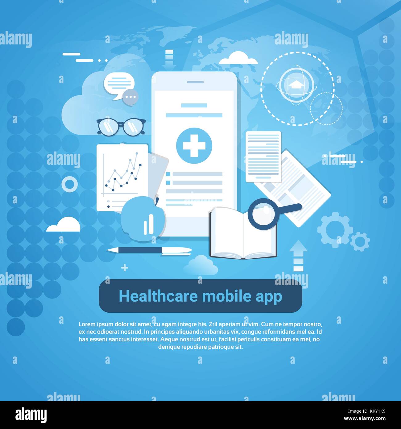 Healthcare Mobile App Template  Banner With Copy Space Stock Vector