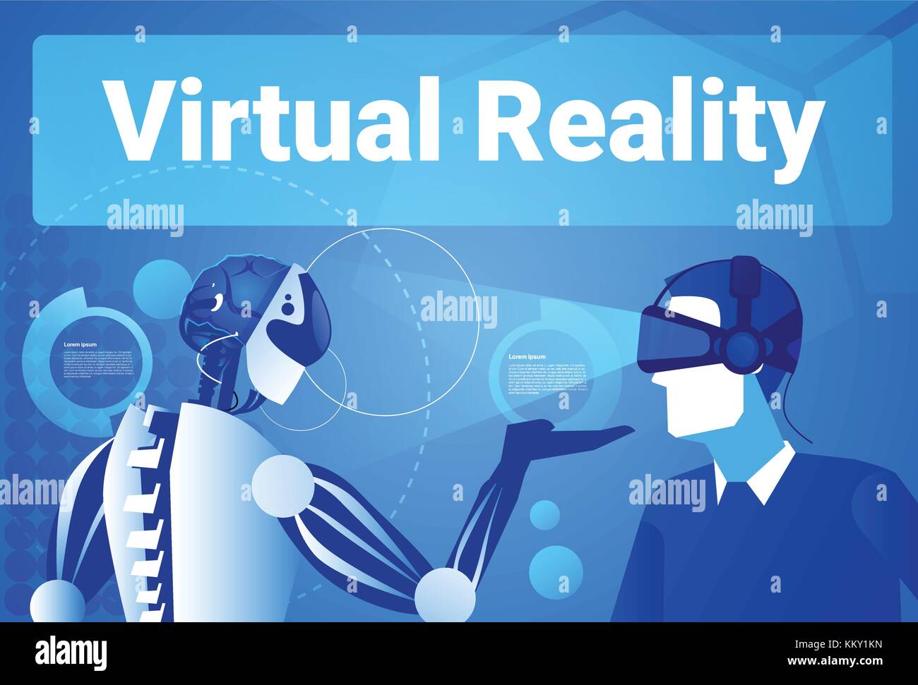Businessman In Virtual Reality Using Modern Robot Man In Vr Goggles Concept Stock Vector