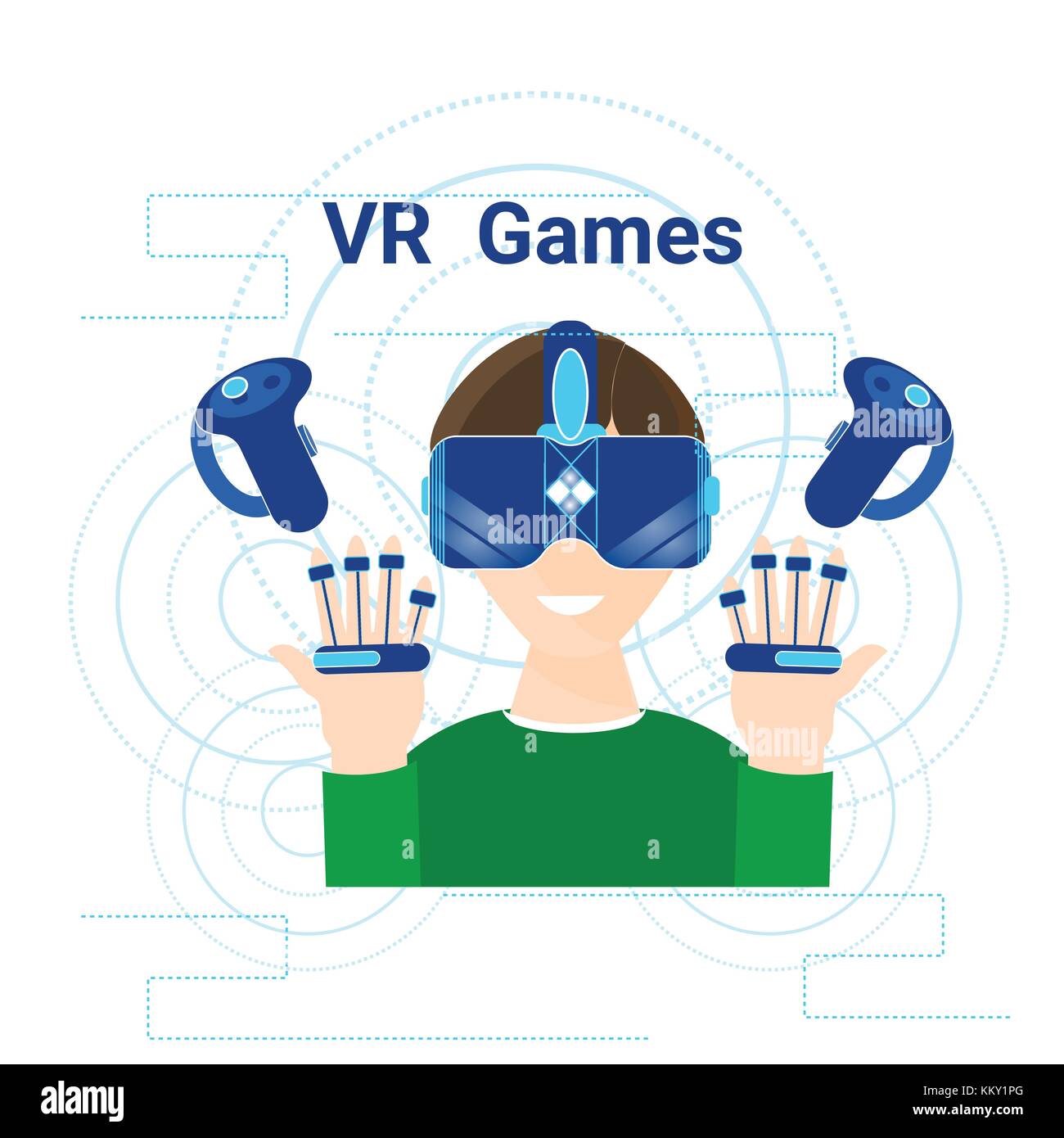 Vr Games Banner Man Wearing Virtual Reality Headset Modern Gaming Technology Concept Stock Vector