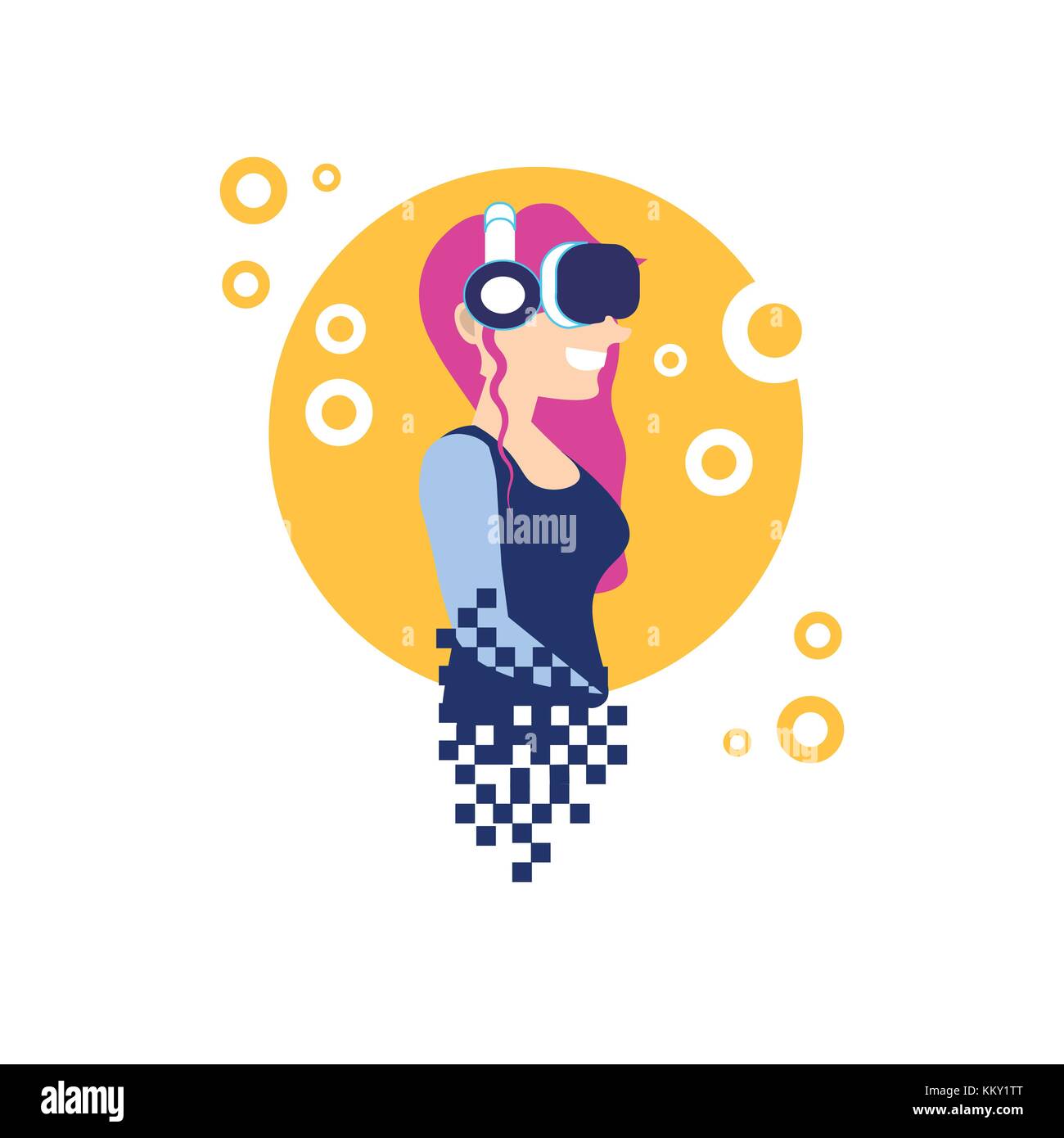 Virtual Reality Icon Woman Wearing Vr Headset Modern Gaming Technology Concept Stock Vector