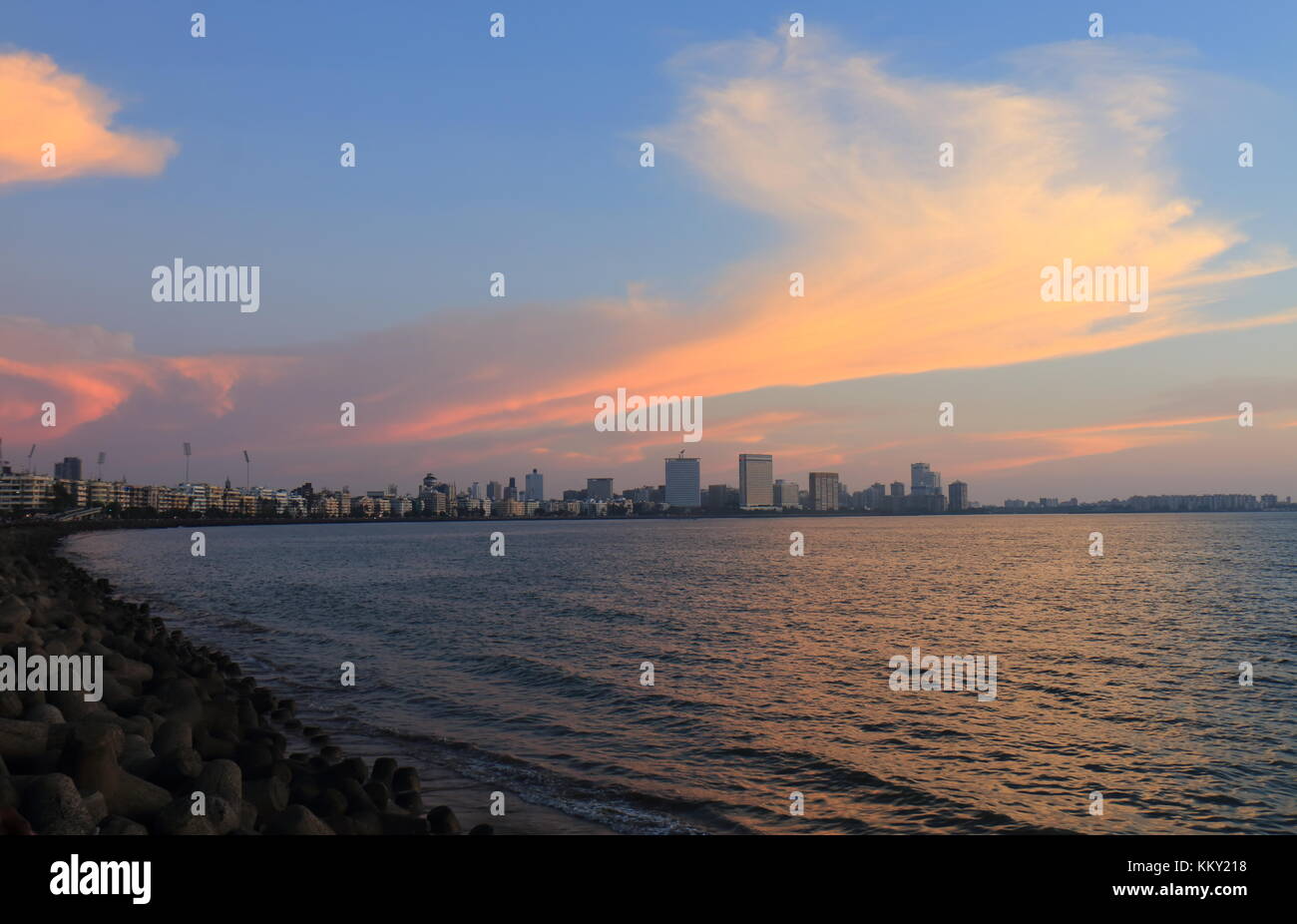 Mumbai downtown Marine Drive sunset cityscape India Stock Photo