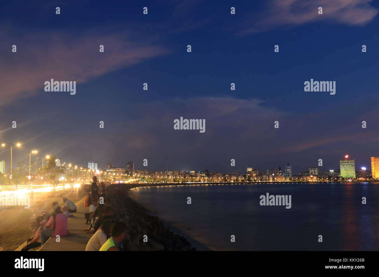 Mumbai downtown Marine Drive night cityscape India Stock Photo