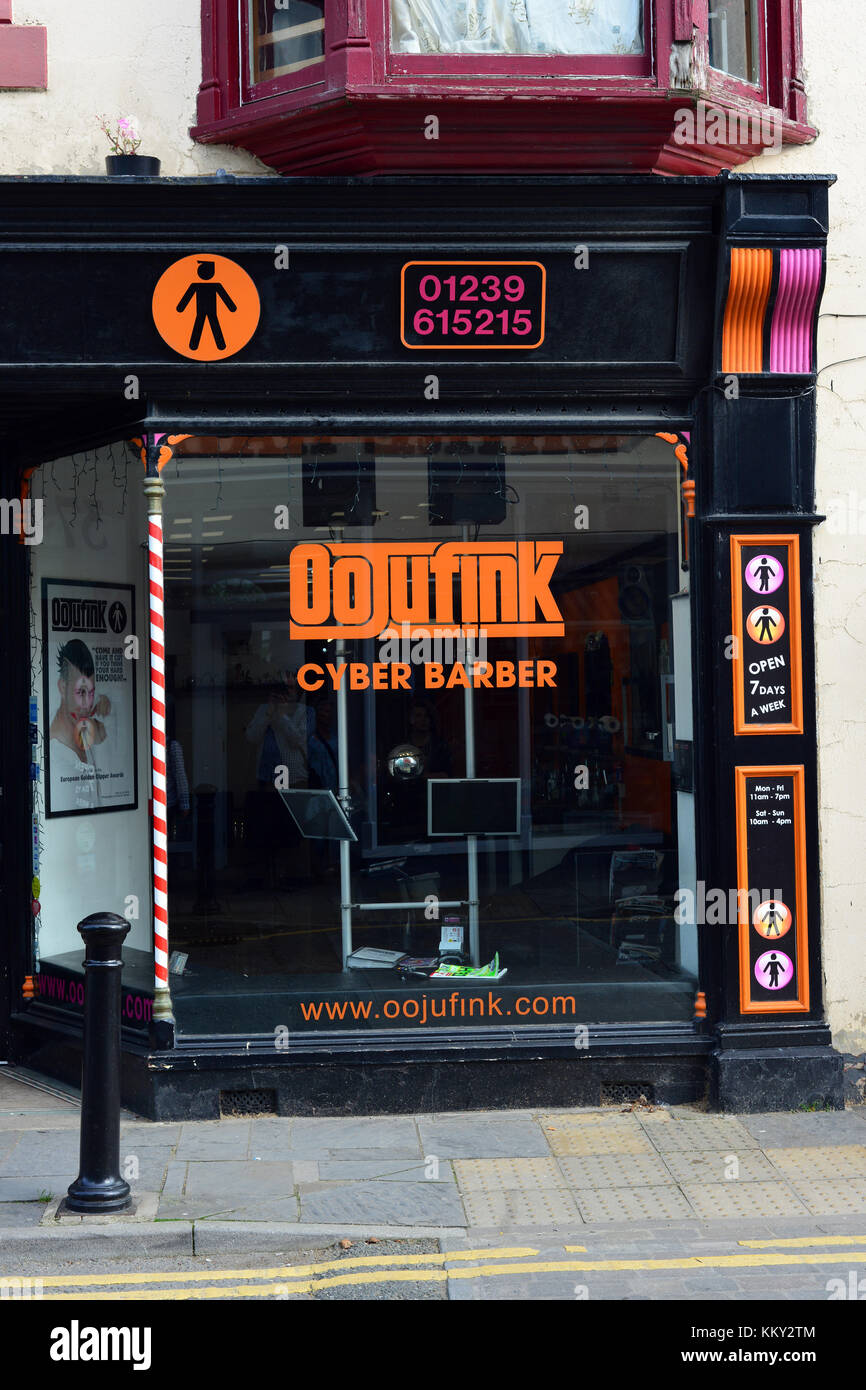Oojufink Cyber Barber in Cardigan, Ceredigion, Wales, UK Stock Photo