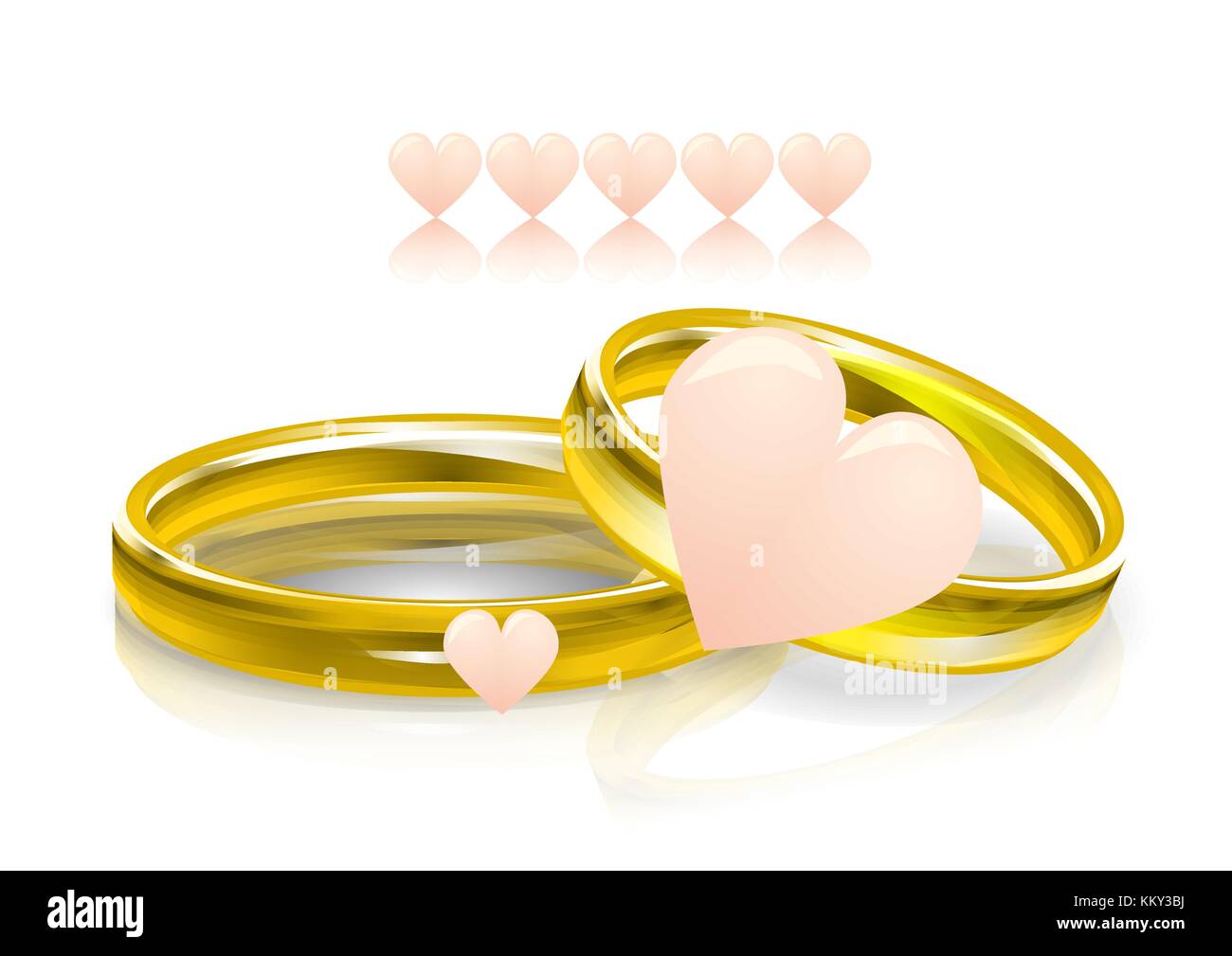 Wedding rings and pink hearts. 10 EPS Stock Vector