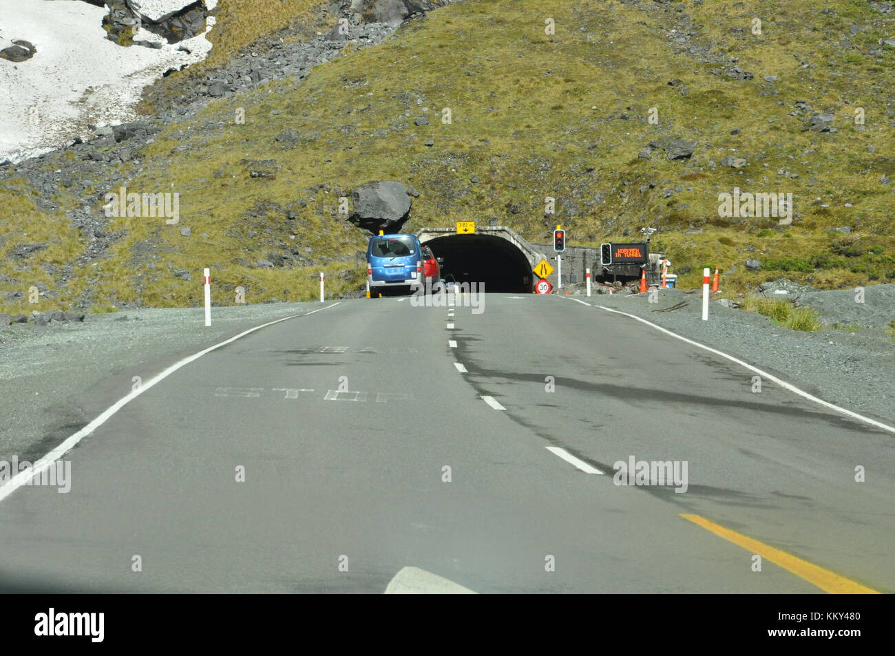 Entrance to Homer tunnel under Darran Mountain on Milford Sound Highway