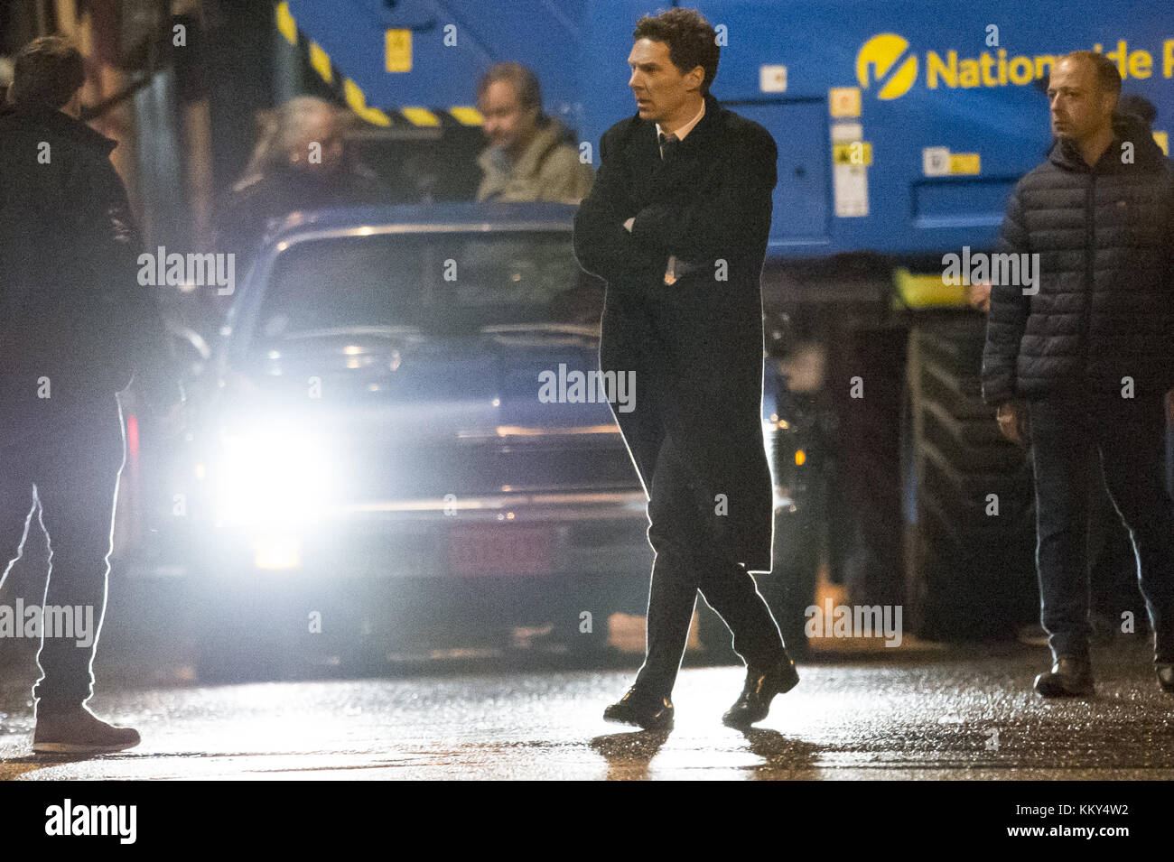 Barrowlands Market is transported into New York for the filming of 'Melrose' with Benedict Cumberbatch.  Featuring: Benedict Cumberbatch Where: Glasgow, United Kingdom When: 01 Nov 2017 Credit: WENN.com Stock Photo