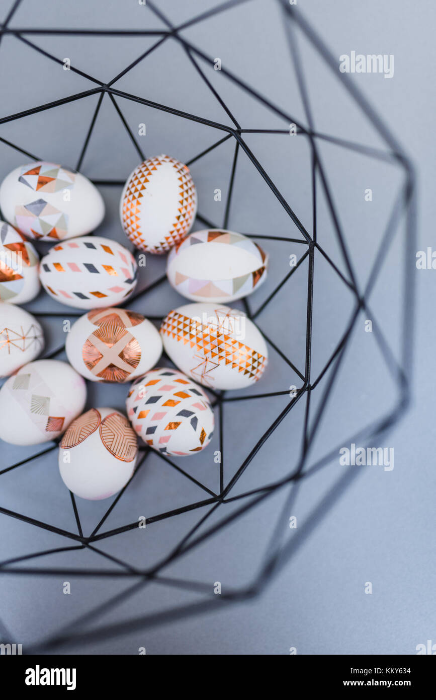 Easter eggs, ornaments, geometrical, copper, detail Stock Photo