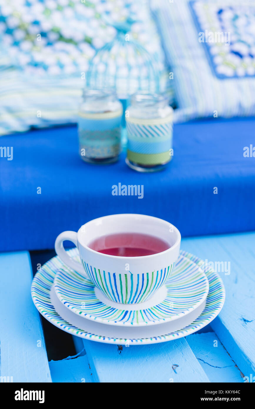 sofa made of pallets, teacup, detail, Stock Photo