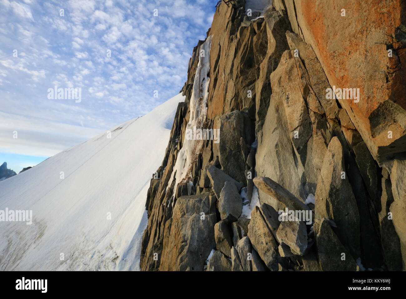 Chamonix France, Rocky outcrop at the top of the mountain. Stock Photo