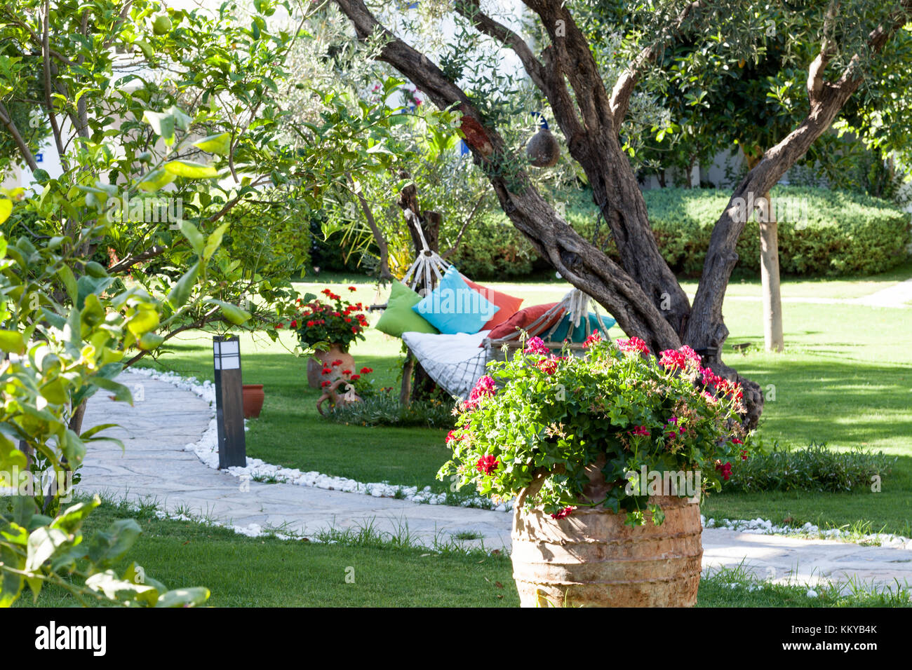 beautiful garden of summer house Stock Photo - Alamy