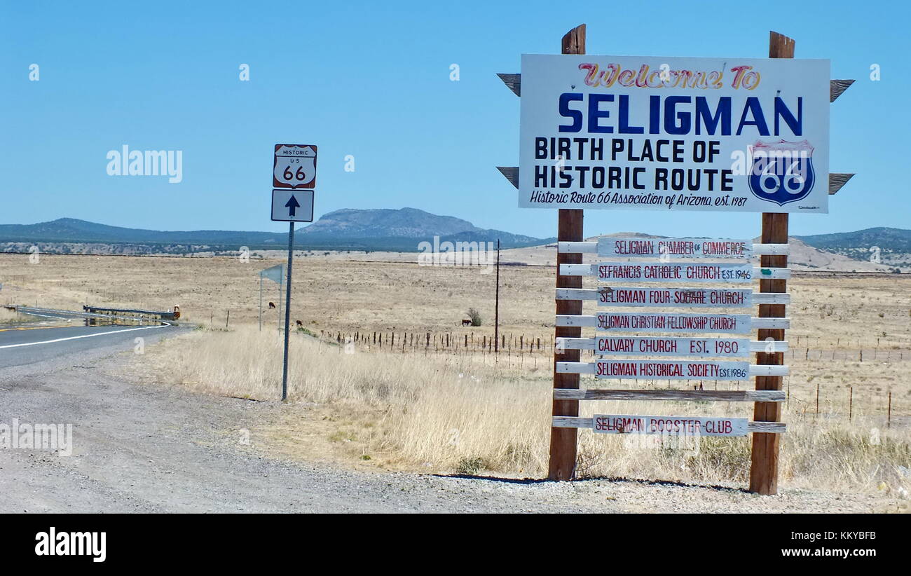 Seligman, Arizona, USA, June 23, 2013 The to Seligman road sign on Route 66 in Arizona