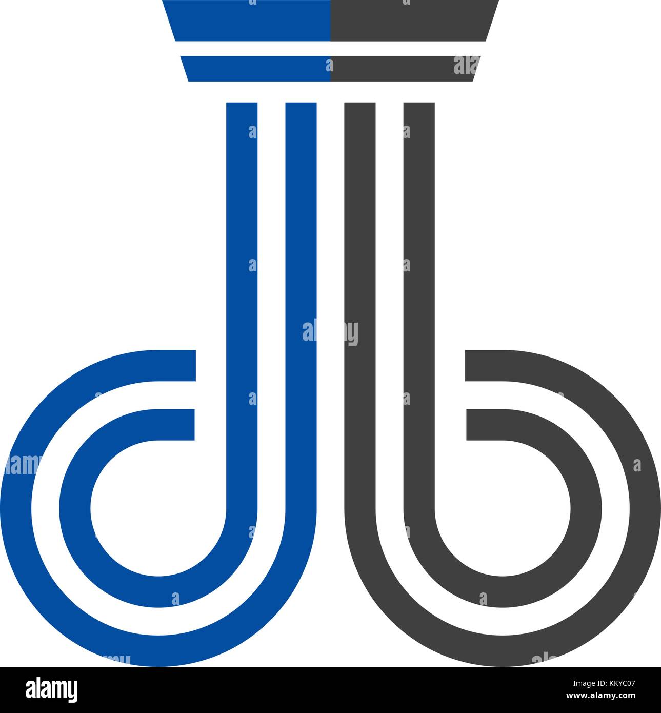 DB Logo formed like the courtroom pillars and in gray and blue colors. Ideal for legal or law firms. Stock Vector