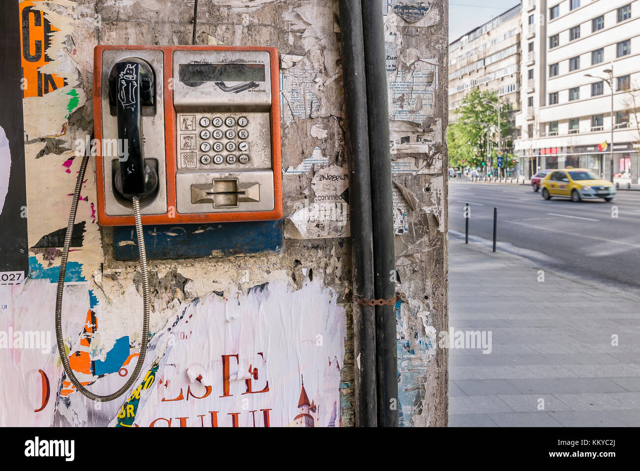 Public phone, Bucharest, Romania Stock Photo