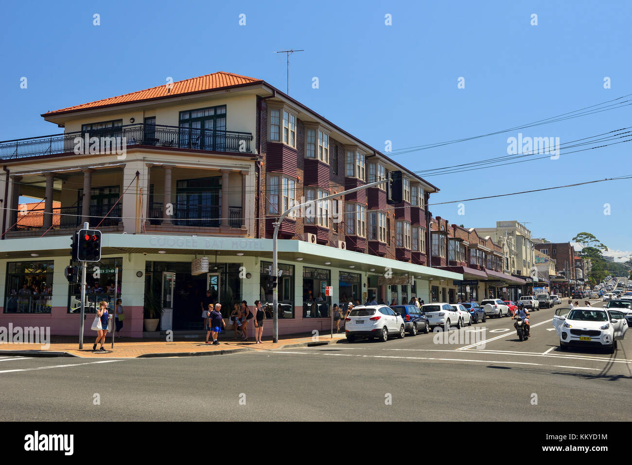 Coogee Bay Hotel and main street in Coogee, an eastern suburb of Sydney, New South Wales, Australia Stock Photo