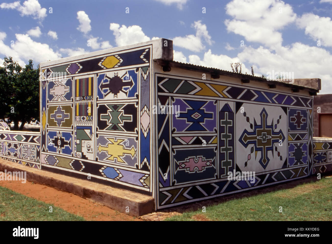 characteristic decorations of the houses of Ndebele village in south africa Stock Photo