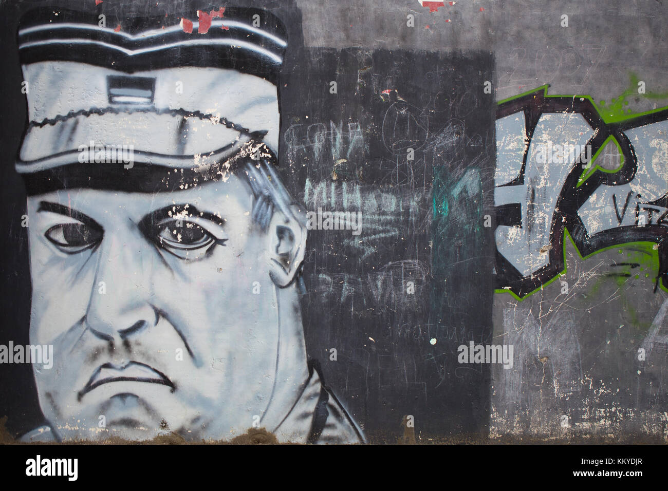 Graffiti of Bosnian Serb war criminal Ratko Mladic on a wall in New Belgrade, Belgrade, Serbia Stock Photo