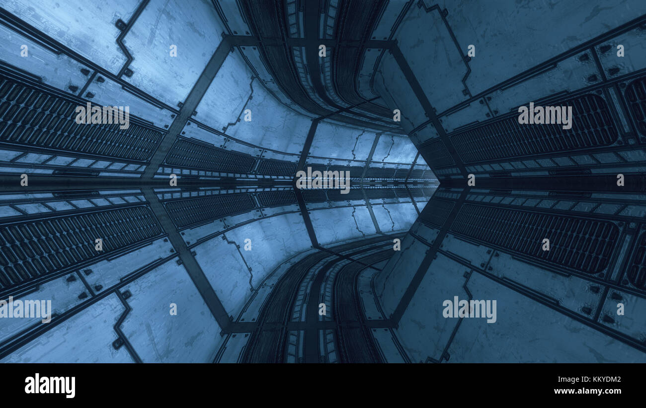 3d Rendering Futuristic Spaceship Interior Corridor Stock