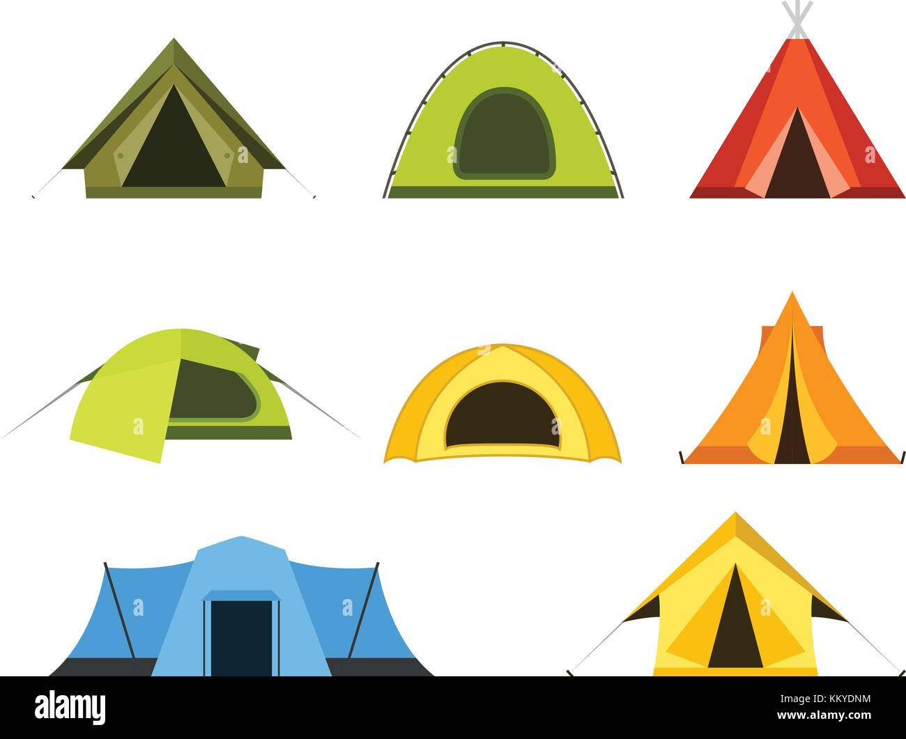 Set of camping tents icon - campsite and tourism, putting up a tent Stock Vector