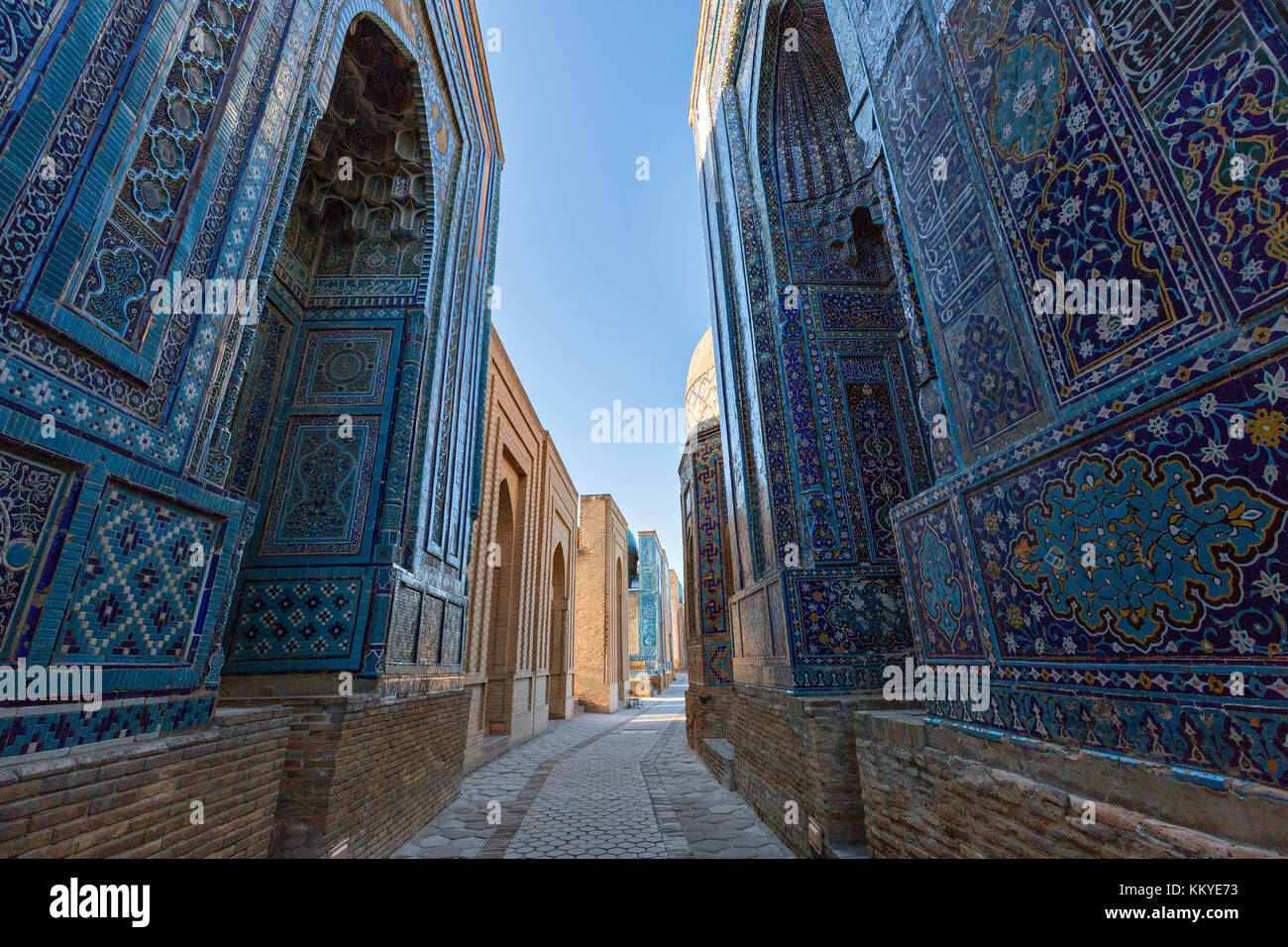 Historical holy cemetery of Shahi Zinda in Samarkand, Uzbekistan. Stock Photo