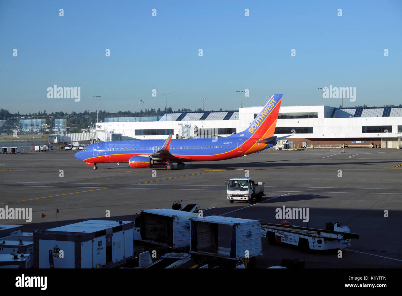 Southwest Airlines plane on the tarmac in the departure area at Portland Airport PDX Portland Oregon USA  KATHY DEWITT Stock Photo