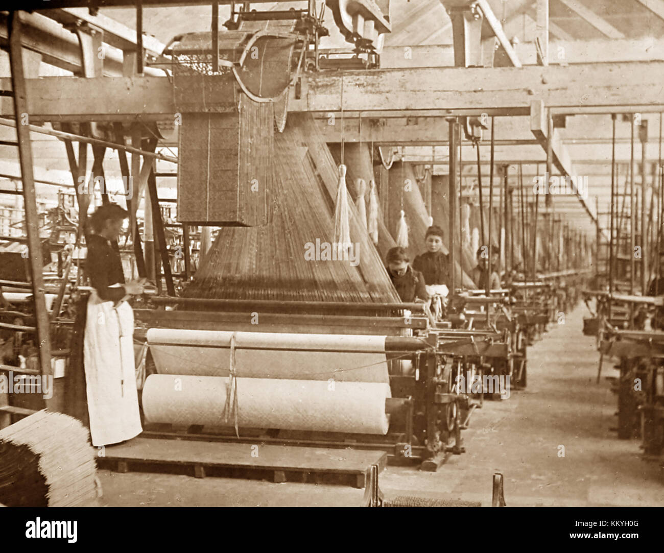 Jacquard Looms, linen production, Victorian period Stock Photo Alamy