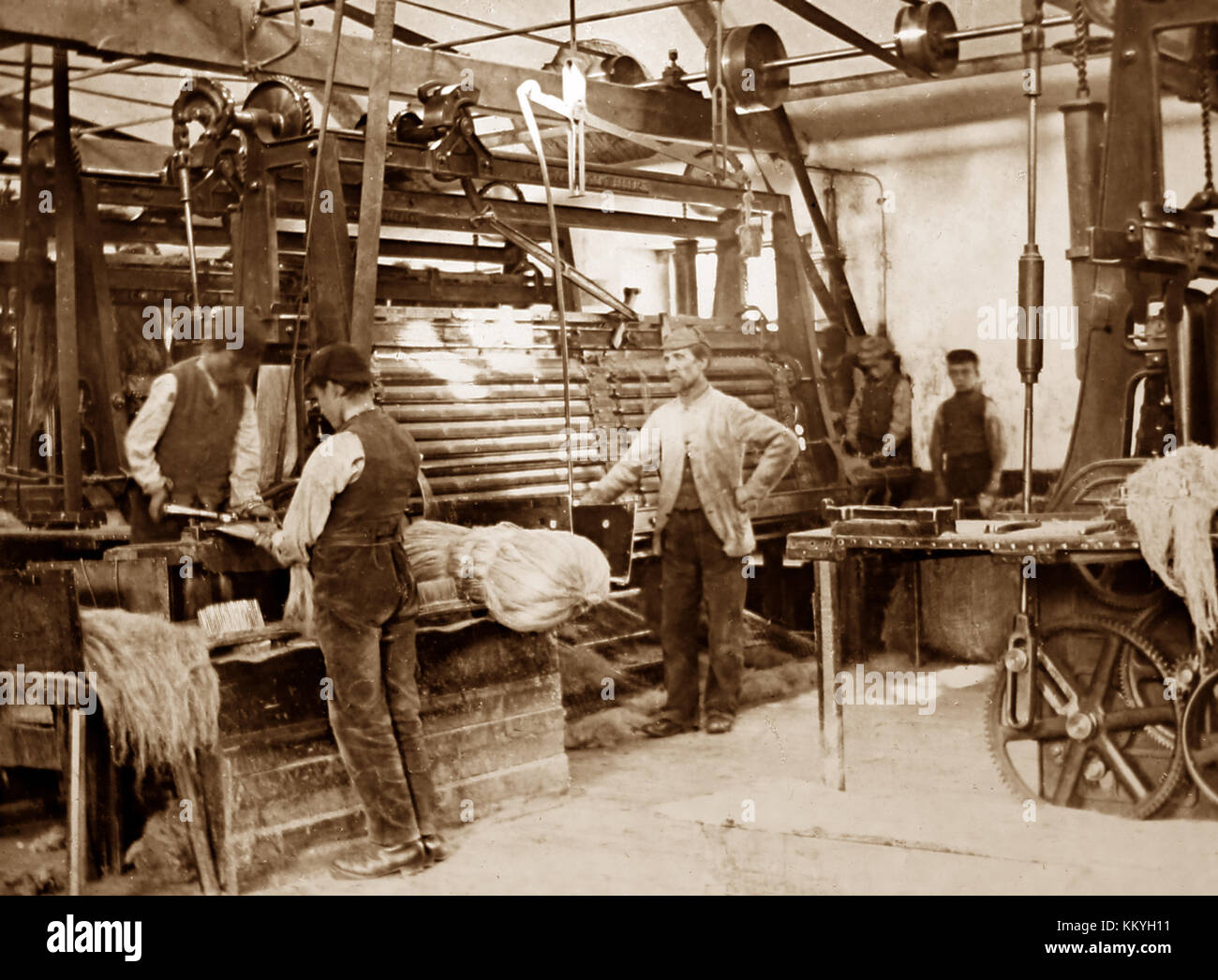 A hackling machine, linen production, Victorian period Stock Photo Alamy