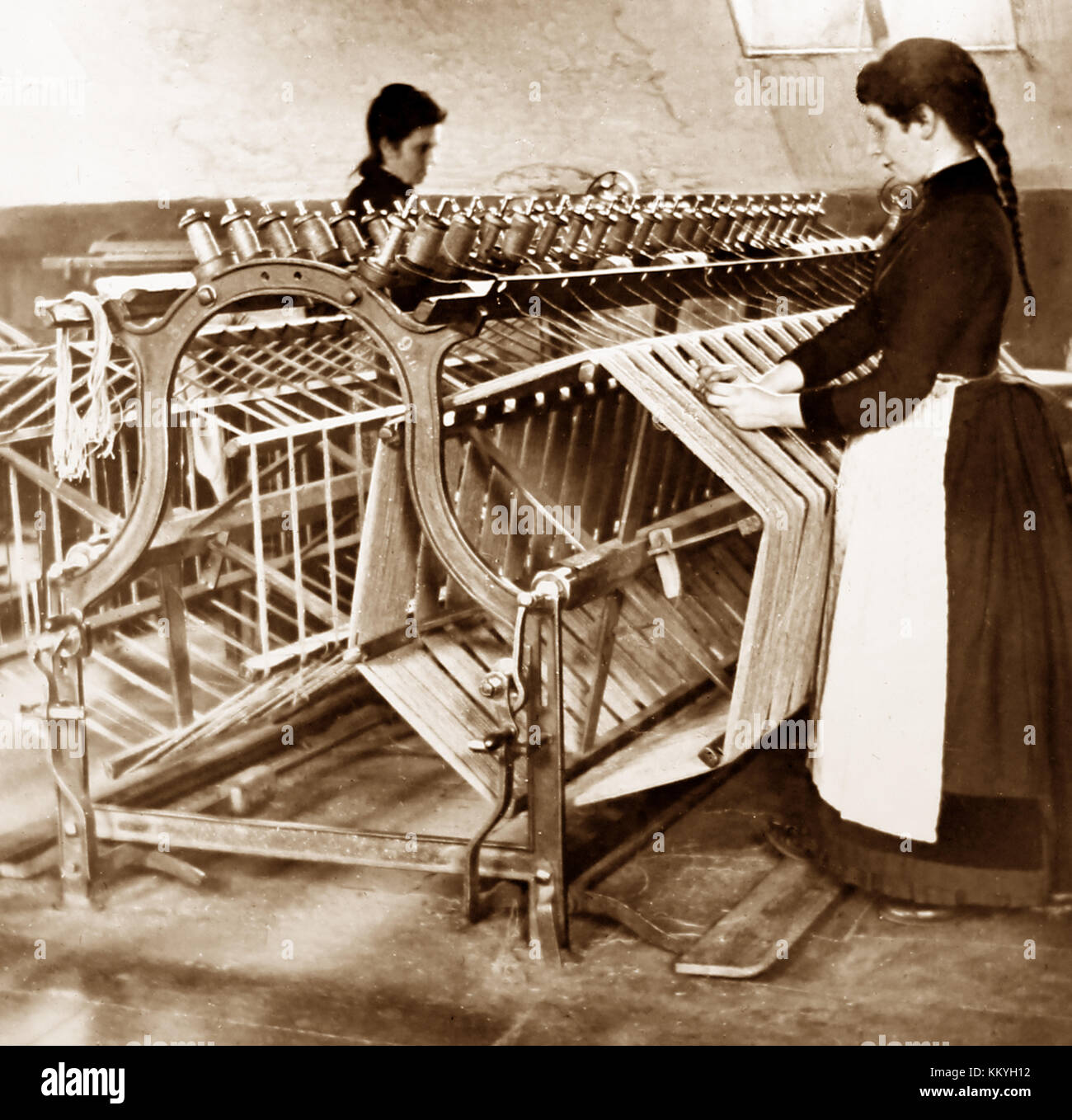 A reeling machine, linen production, Victorian period Stock Photo Alamy