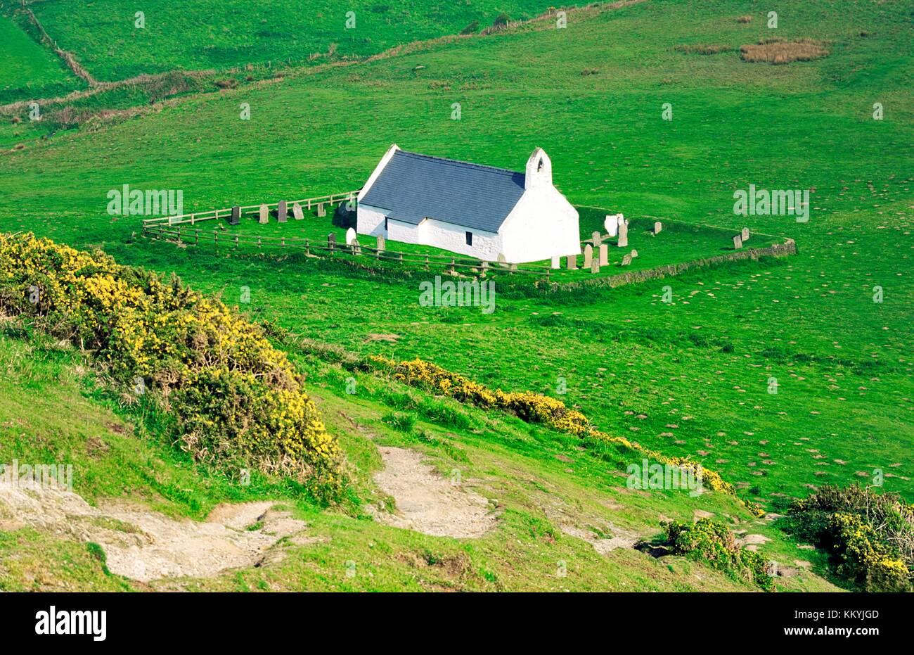 The Church of the Holy Cross, Eglwys y Grog, at Mwnt, Ceredigion, west Wales, UK. Mediaeval sailors chapel of ease Stock Photo