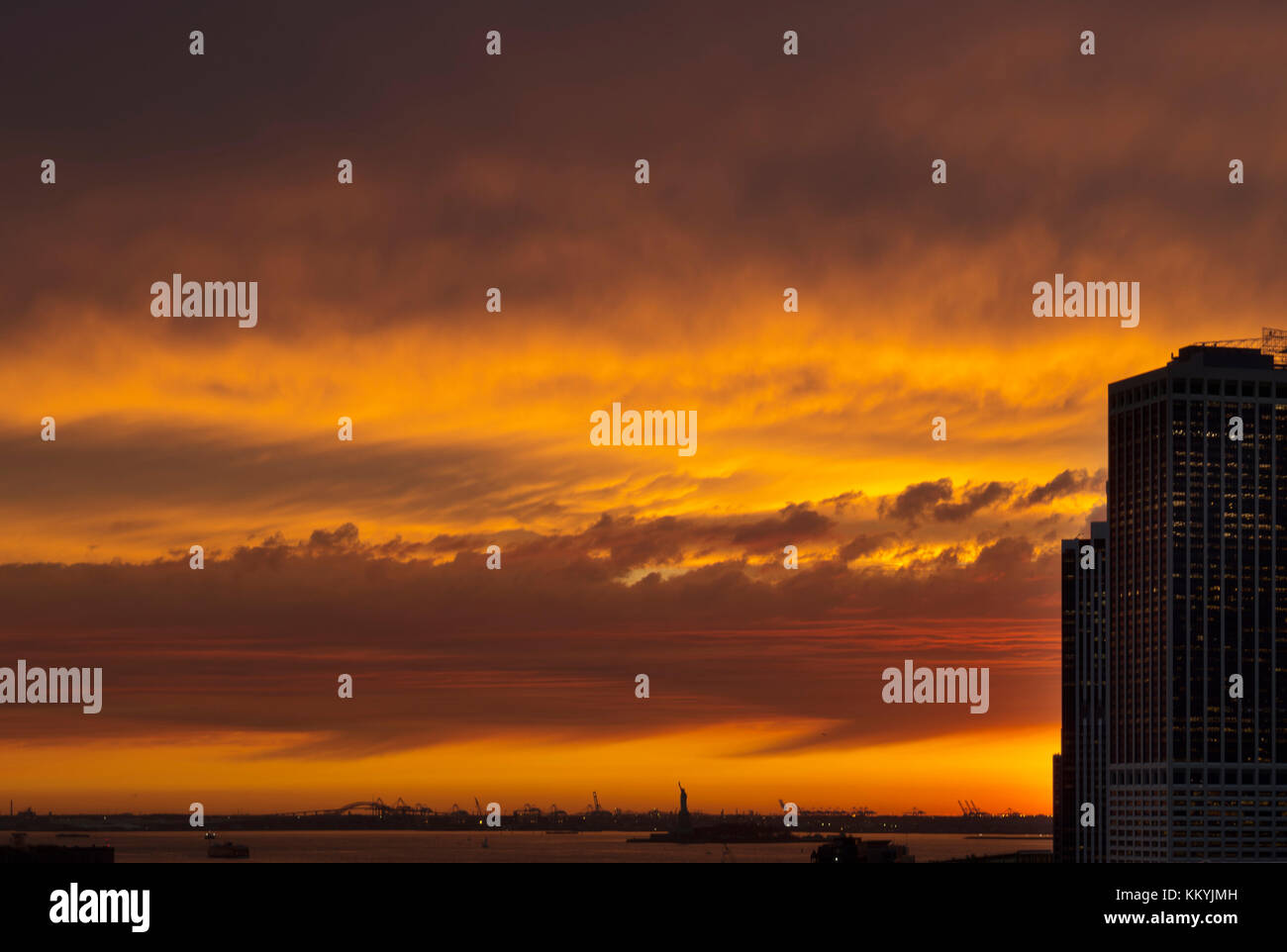 Sunset over an Upper New York Bay. Stock Photo