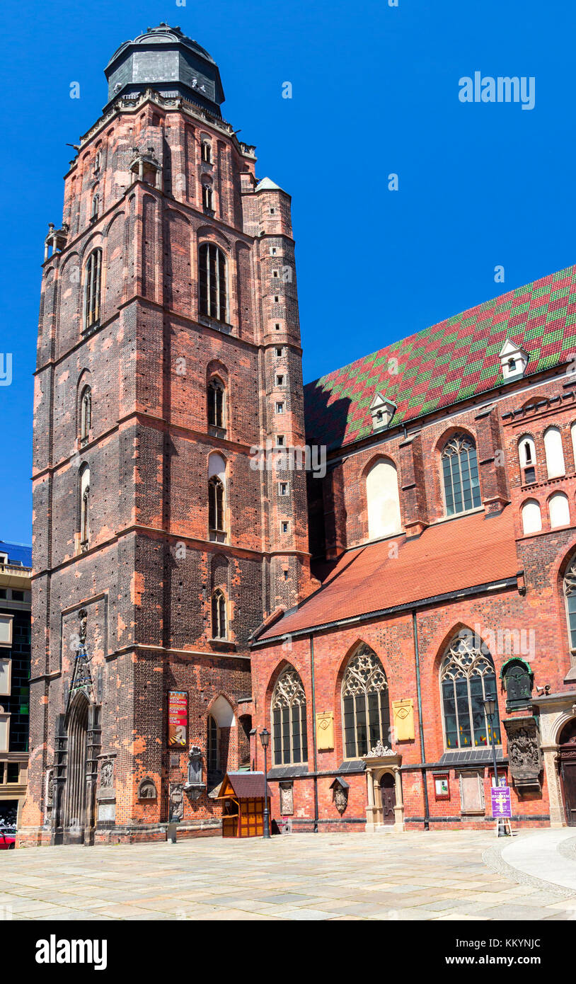 Sights of Poland.  Wroclaw Old Town with saint Elizabeth church . Stock Photo