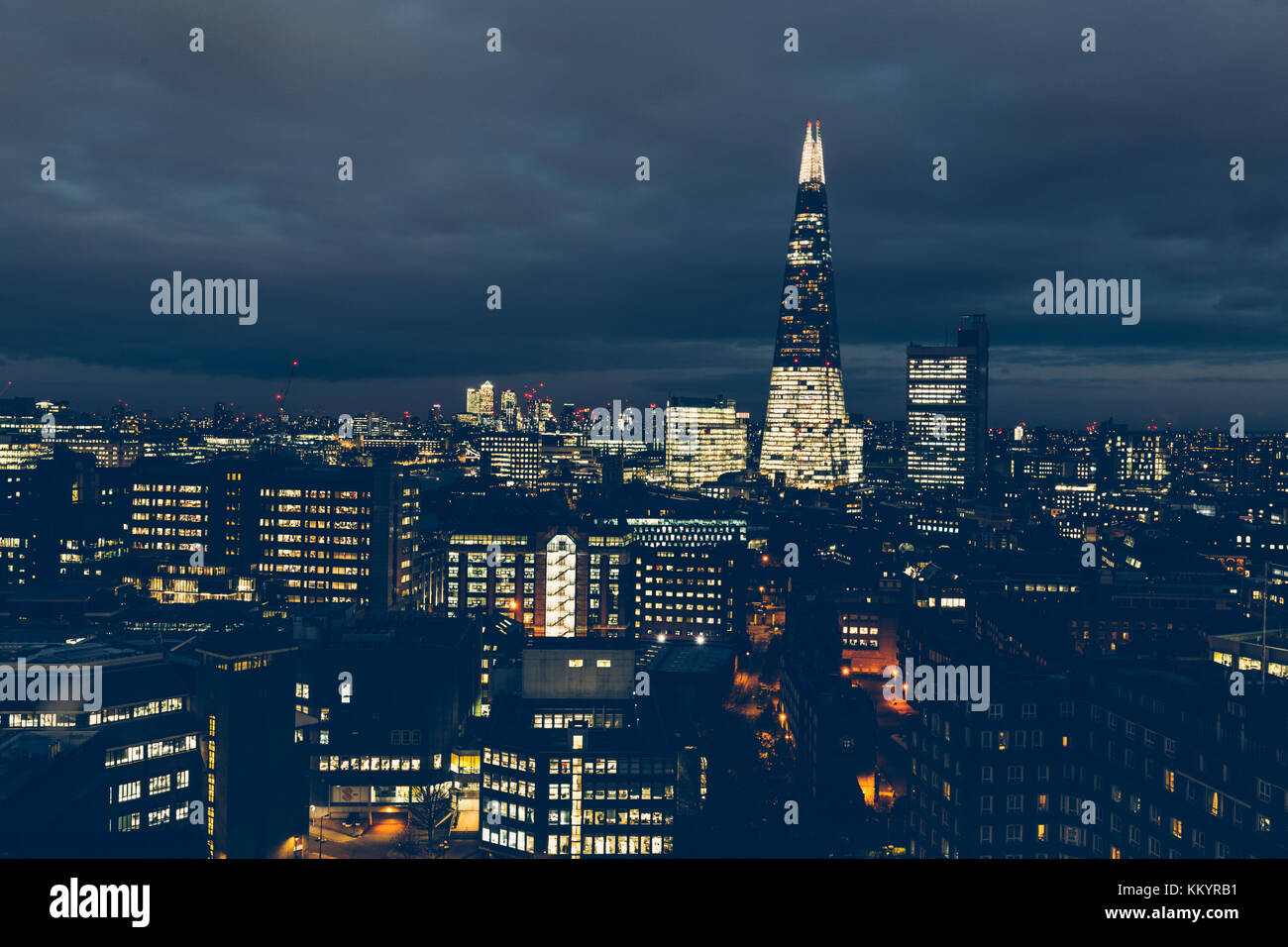 Aerial view of London cityscapee skyline at night with shard building Stock Photo