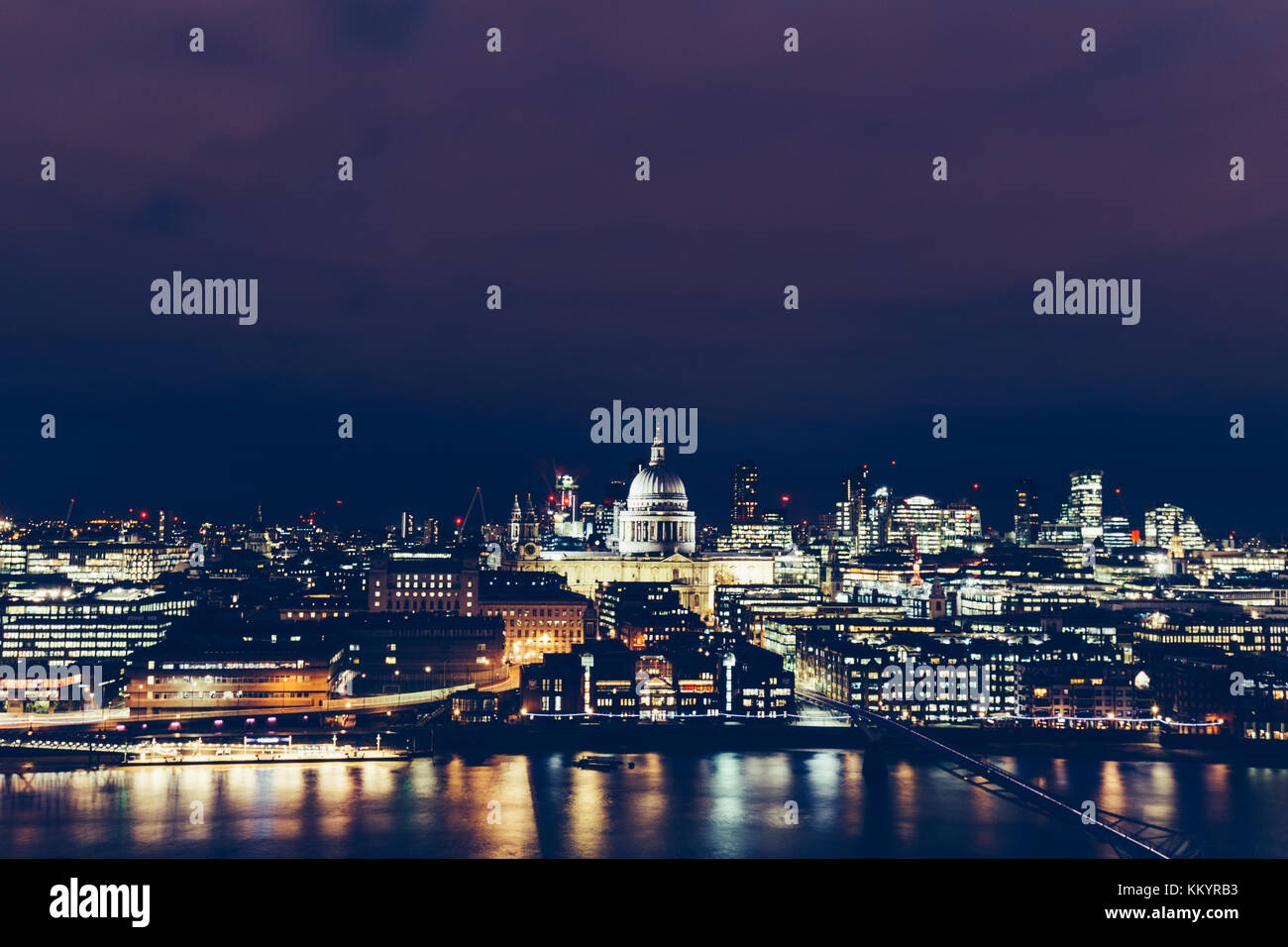 Long exposure aerial view of London cityscape skyline at night with St Paul's Cathedral Stock Photo