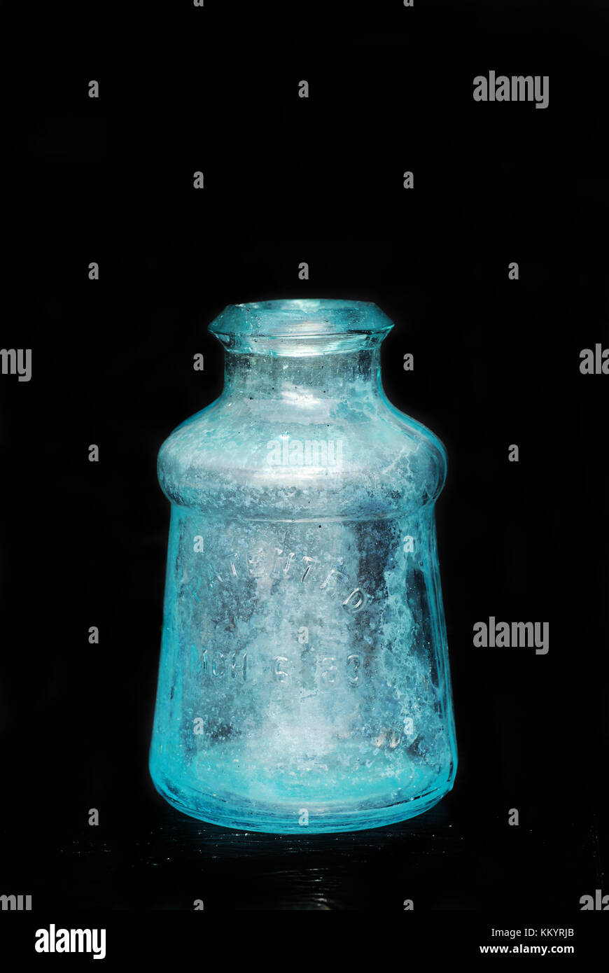 Antique light blue glass ink bottle Stock Photo Alamy