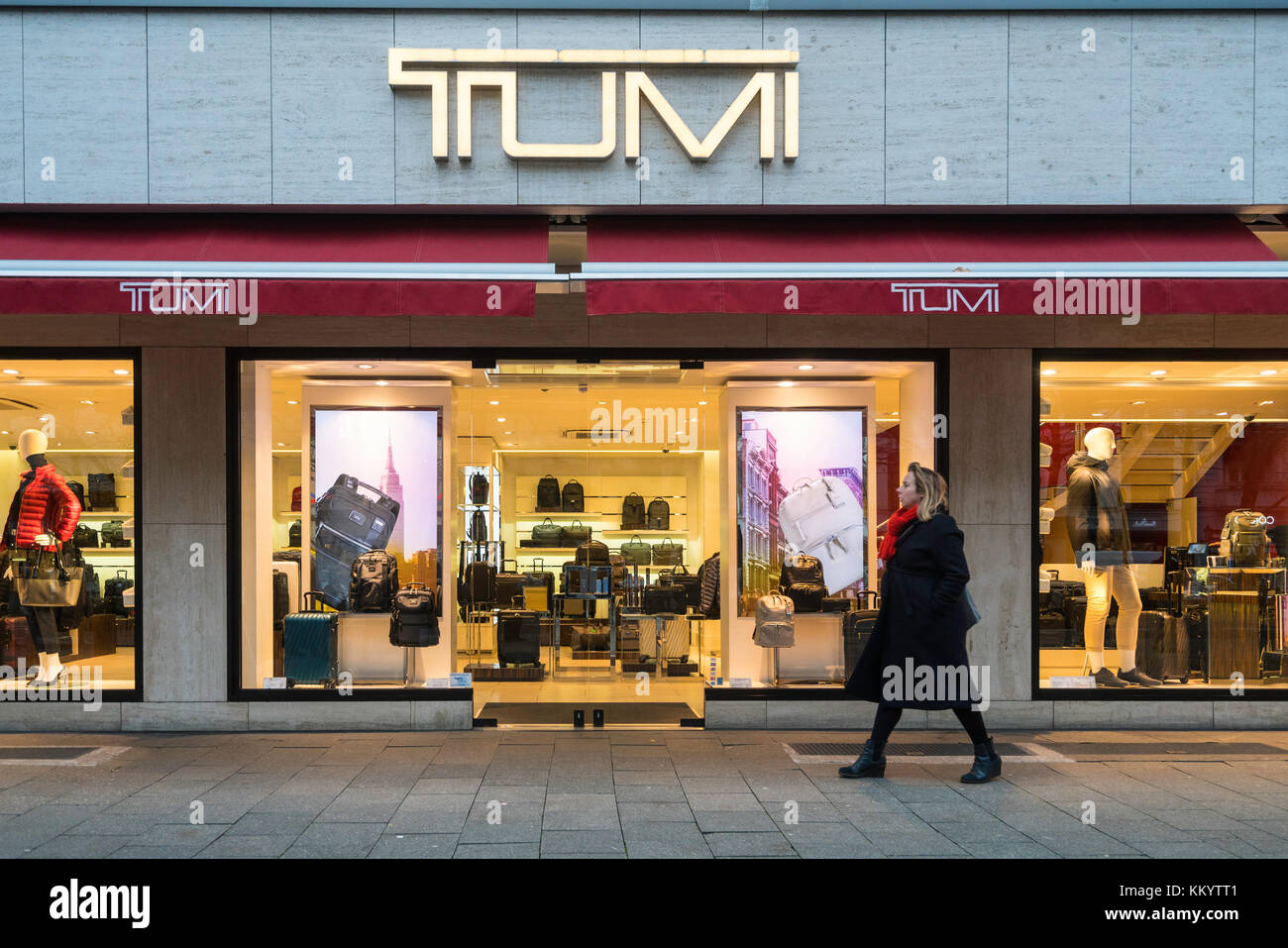 Tumi luggage store on famous Kurfurstendamm shopping street in Berlin, Germany. Stock Photo