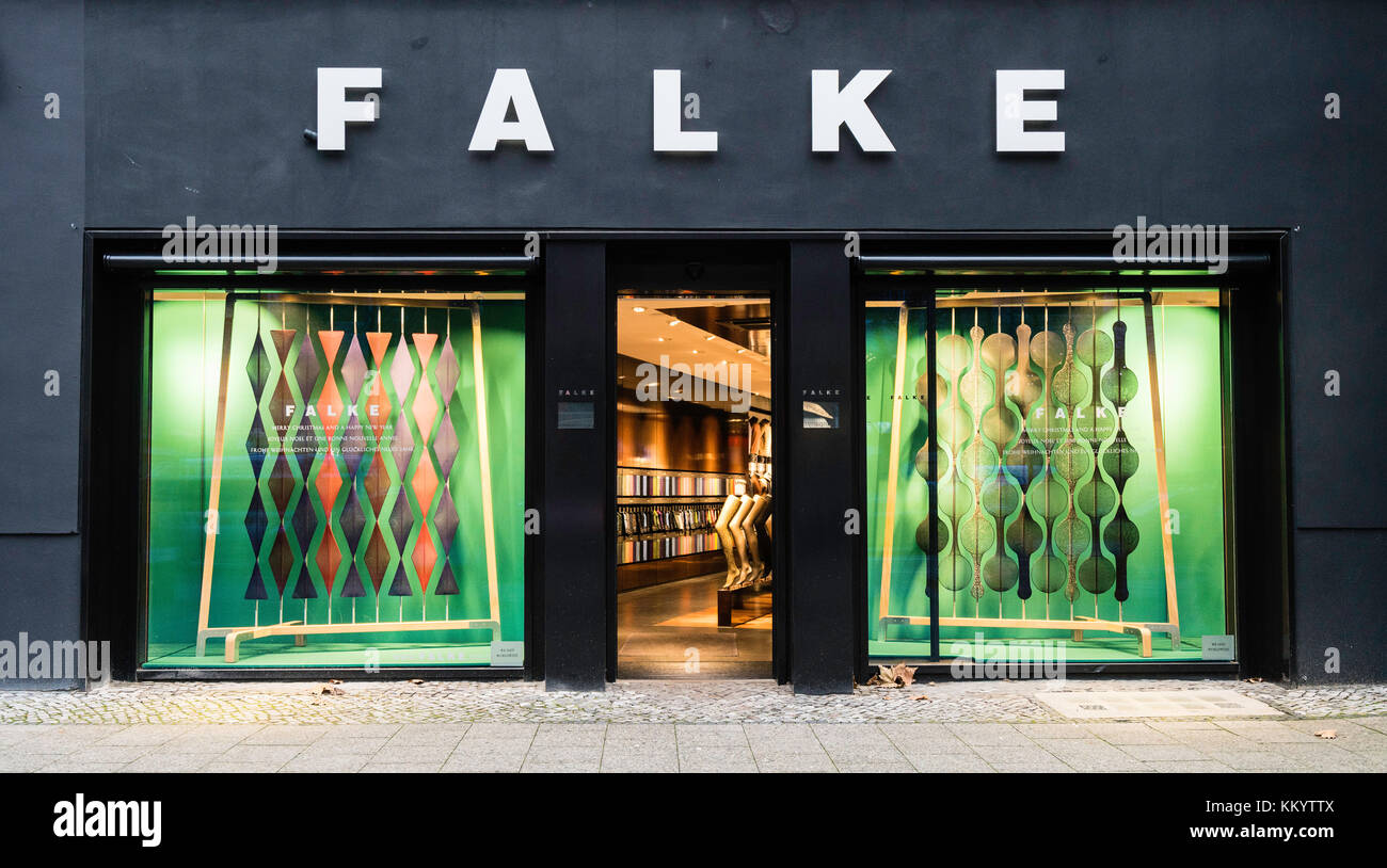 Falke store on famous Kurfurstendamm shopping street in Berlin, Germany. Stock Photo