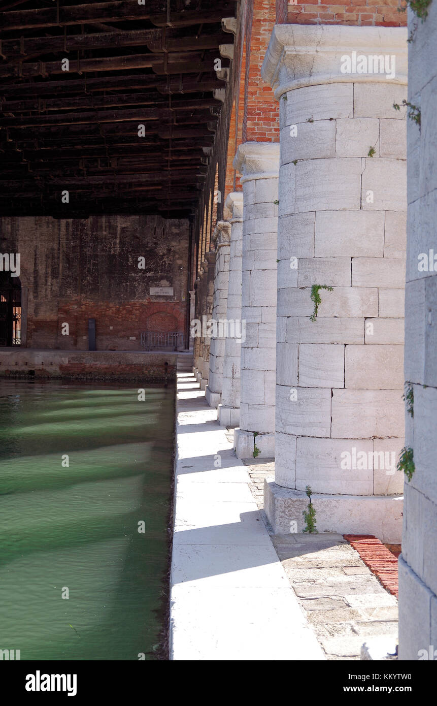 Le Gaggiandre, wet dock, in the Venice Arsenale, architect Jacopo Sansovino, one of Venice’s greatest architects Stock Photo
