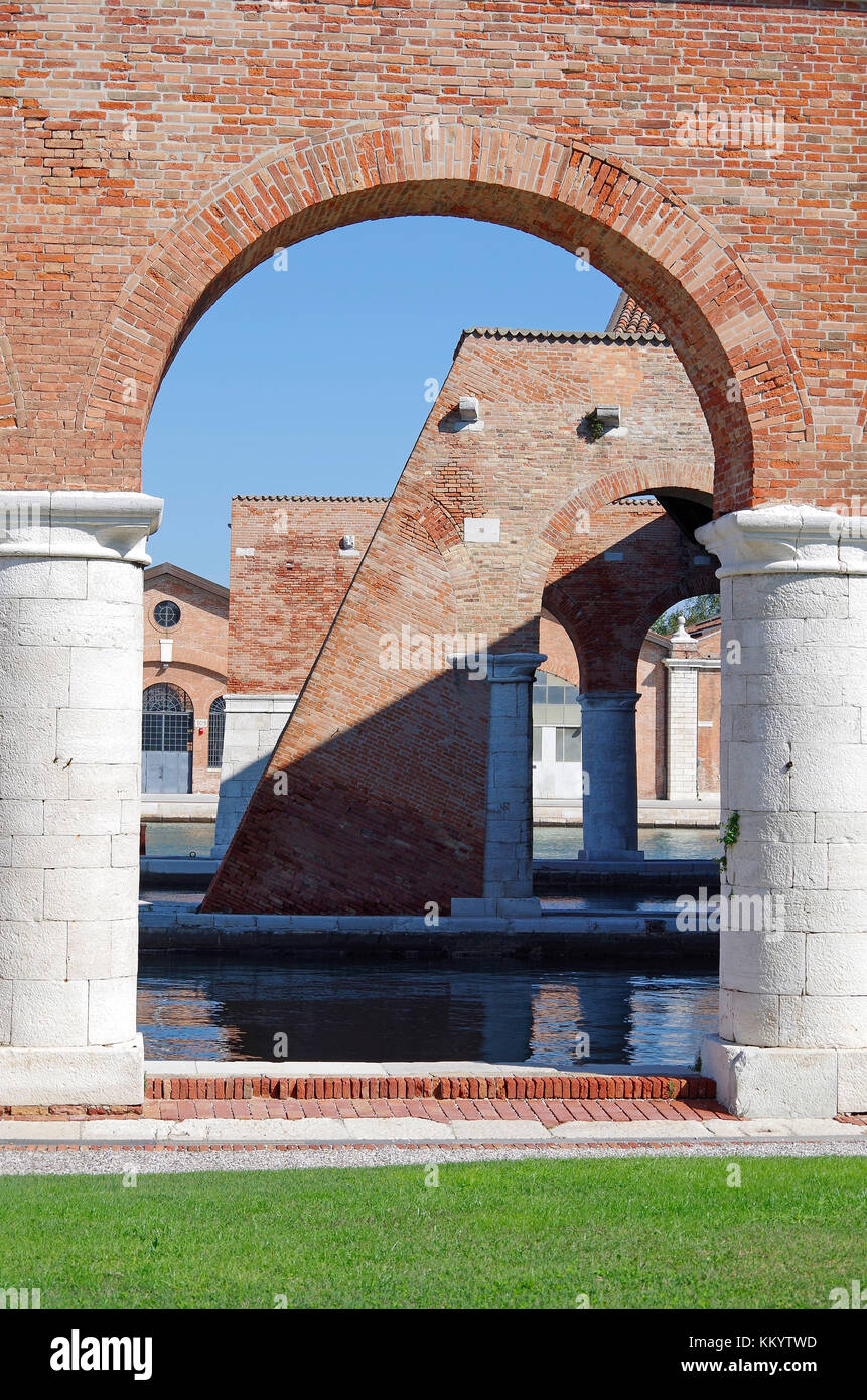 Le Gaggiandre, wet dock, in the Venice Arsenale, architect Jacopo Sansovino, one of Venice’s greatest architects Stock Photo