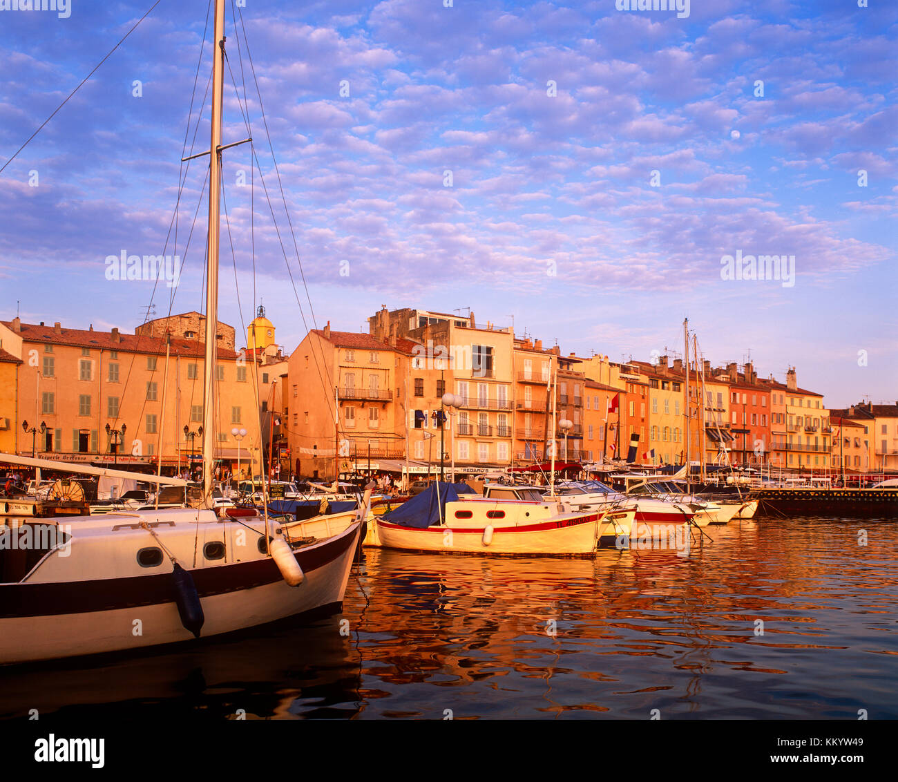 St.Tropez harbour in golden evening sunlight, Cote d'Azur, French