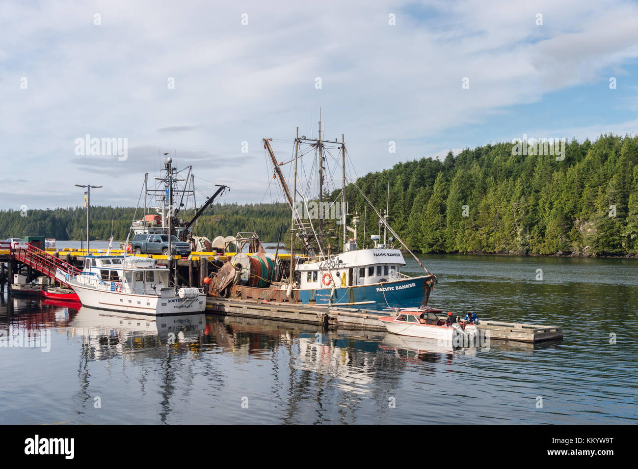 Ucluelet, BC, Canada - 8 September 2017: Fishing boats at Ucluelet Harbour Stock Photo