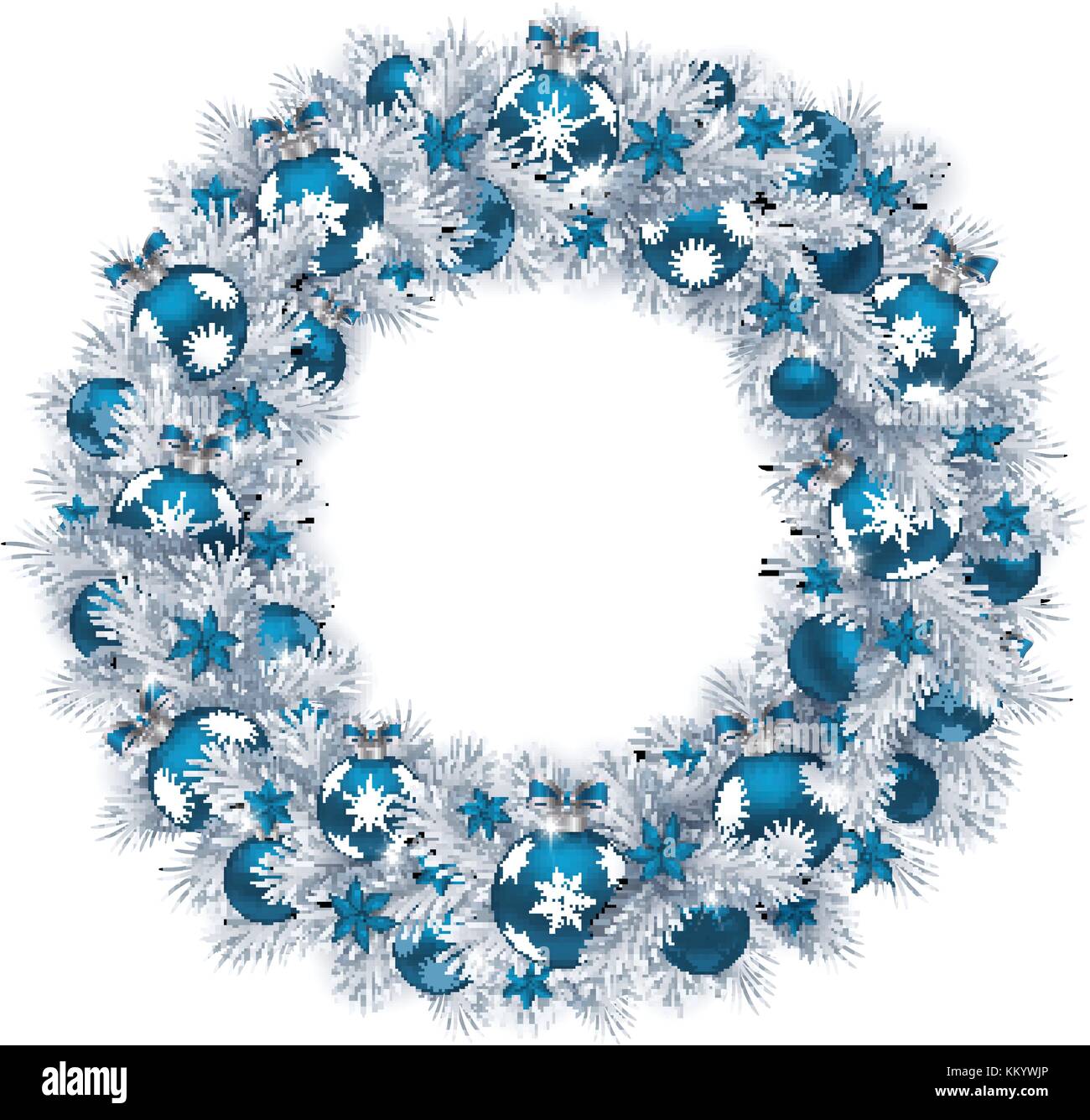 christmas wreath with silver colour fir branches blue balls and decorations isolated on white background - Blue Christmas Wreath christmas wreath with silver colour fir branches blue balls and decorations isolated on white background - Blue Christmas Wreath