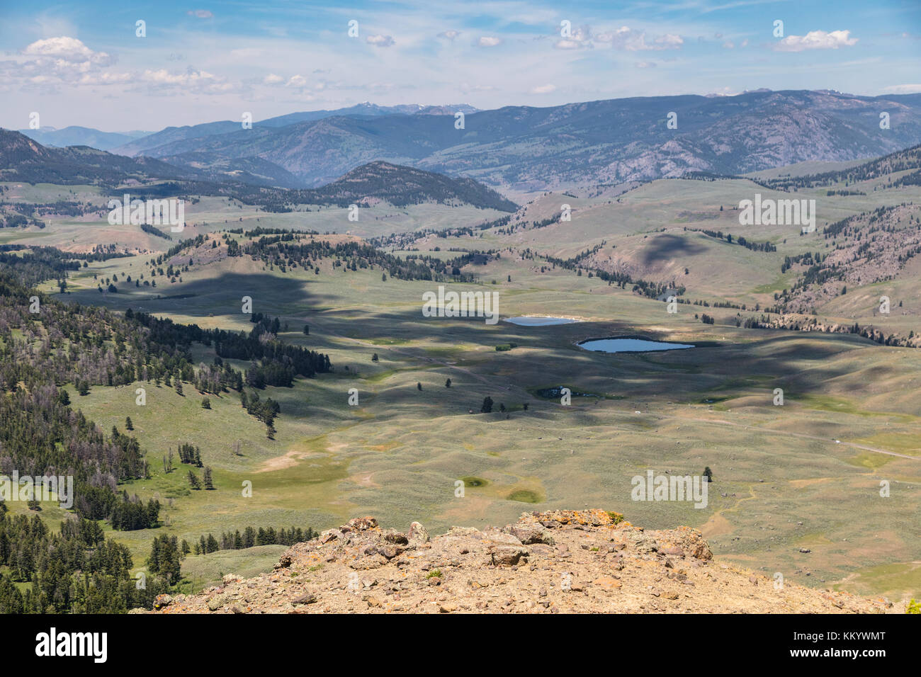 View of Lamar Valley and the Specimen Ridge mountains in summer at the