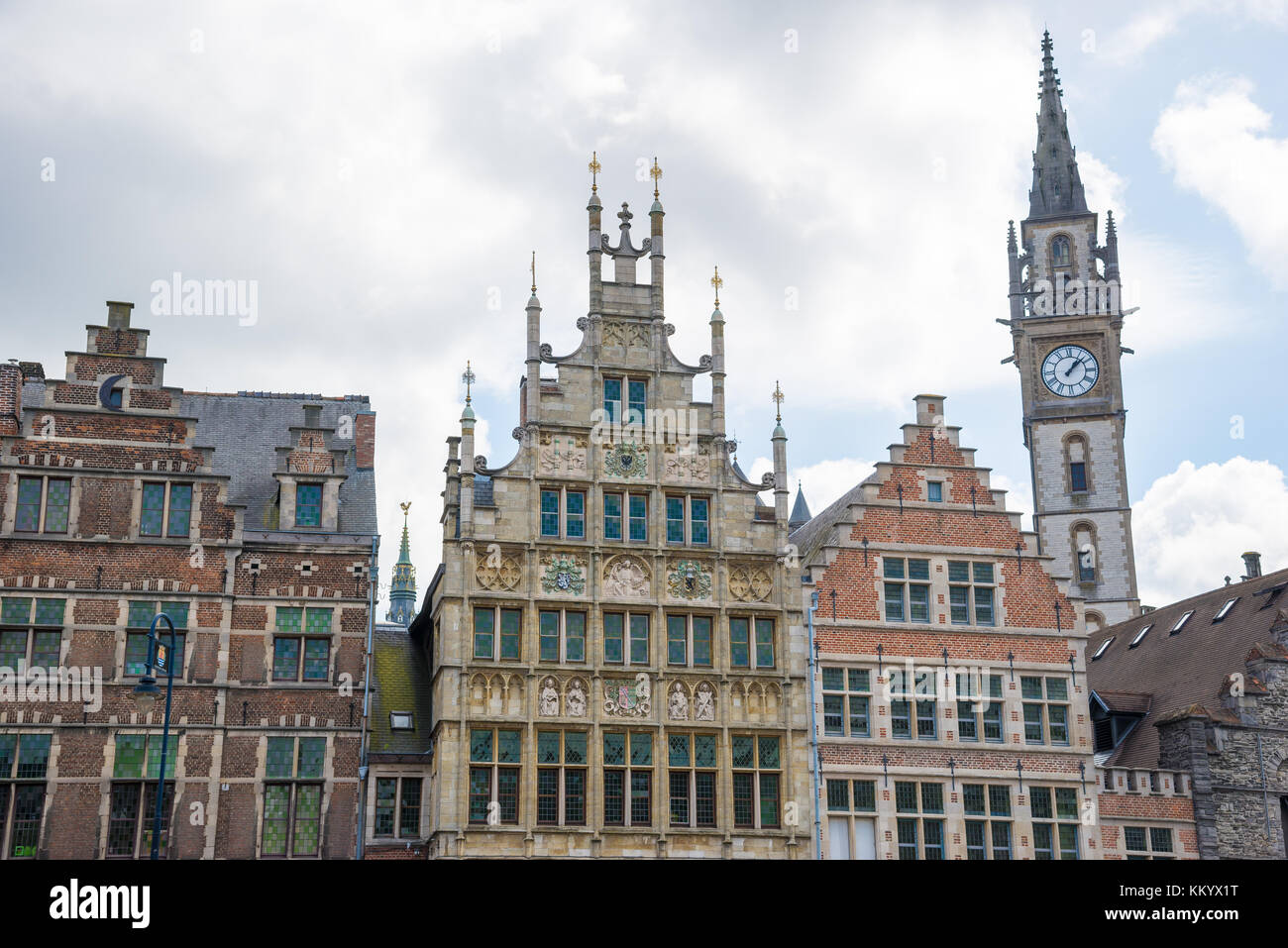 Ghent, Belgium - April 16, 2017: Row of historic colorful buildings in Ghent, Belgium Stock Photo