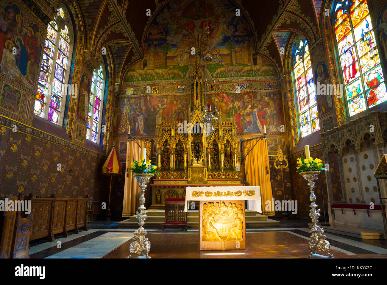 Bruges, Belgium - April 18, 2017: Interior of the Basilica of the Holy Blood - Basiliek van het Heilig Bloed Stock Photo