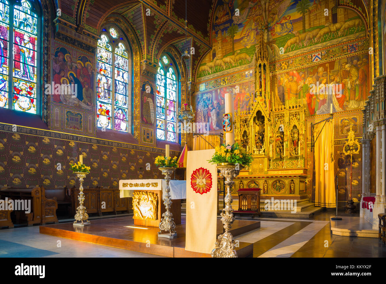 Bruges, Belgium - April 18, 2017: Interior of the Basilica of the Holy Blood - Basiliek van het Heilig Bloed Stock Photo